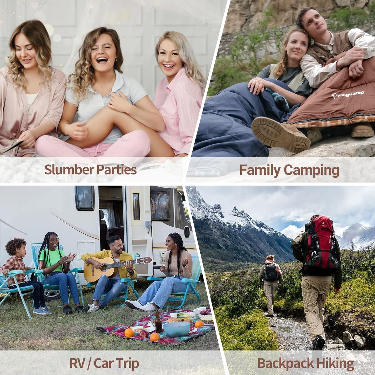 KingCamp Sleeping Bag for Adults, Cold Weather & Warm XL Big and Tall Flannel Sleeping Bags with Compression Sack Portable Waterproof Essentials Gear Accessories for Outdoor Camping (Coffee Left)