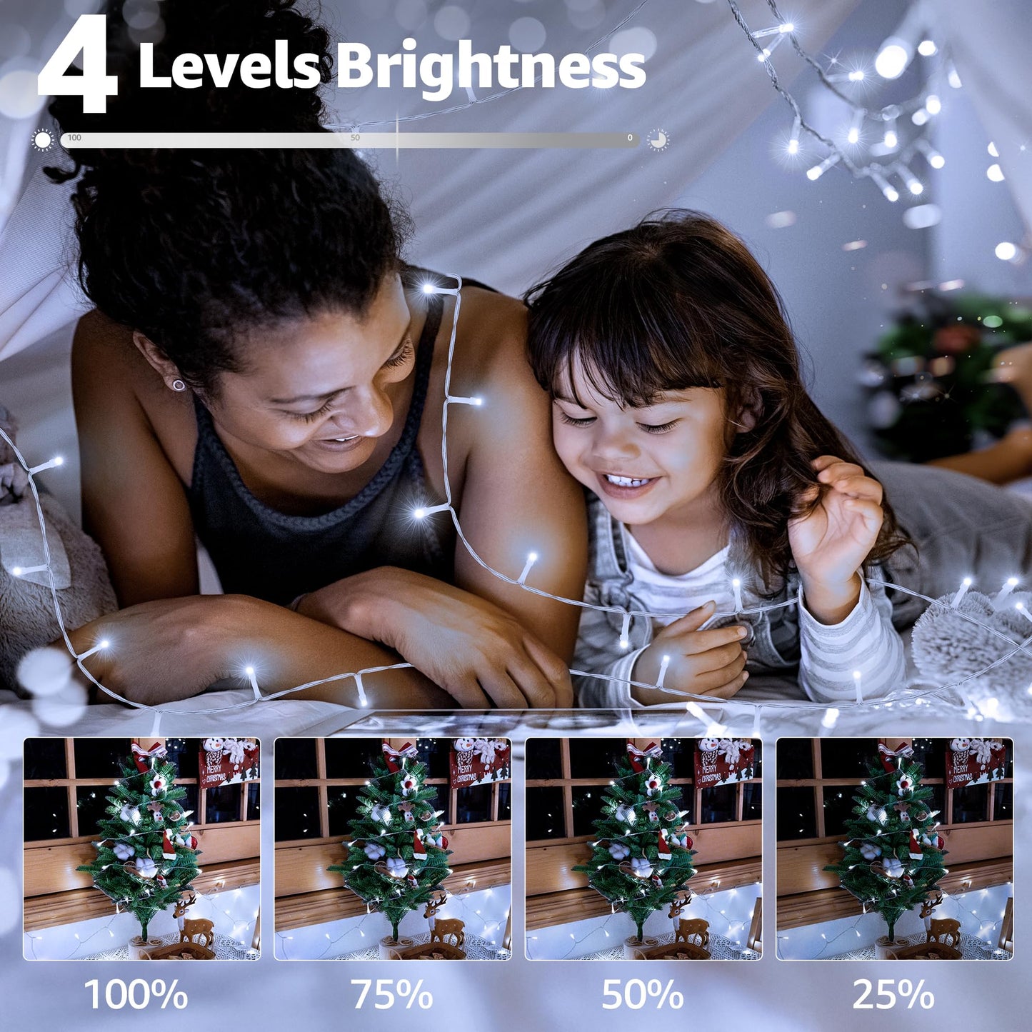 Ccinny 196FT 600 LED Christmas Lights Outdoor Waterproof, Timer & Memory Function, 8 Modes Cool White String Lights Plug in Twinkle Lights for Xmas Tree Holiday Garden Indoor Party Decor
