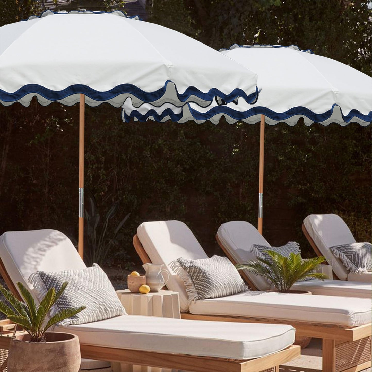 AMMSUN 7.8ft Seashore Umbrella, Outdoor Umbrella, Boho Patio Umbrella with UV 50+ Air Vent Ash Wood Pole Carry Bag & Water-Resistant Canvas