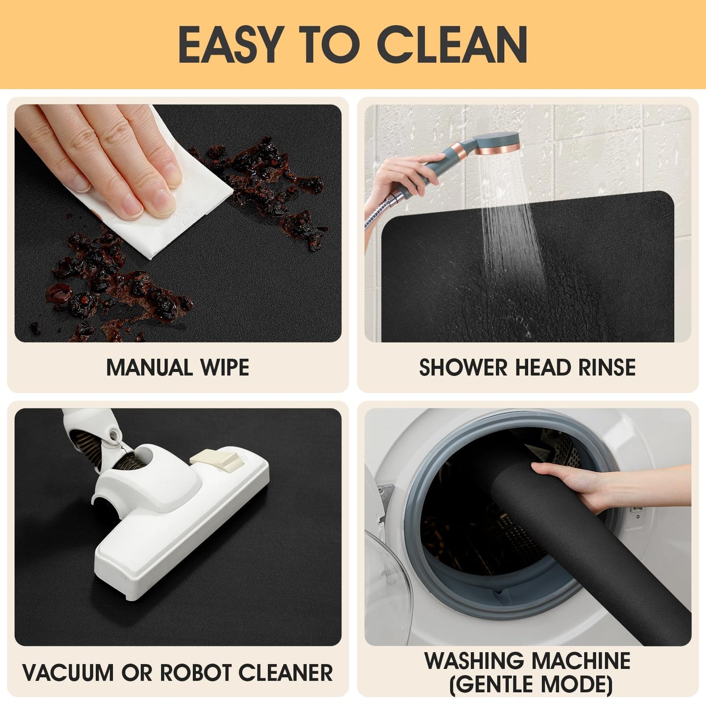 ACCUMTEK Non Slip Bath Mat, Thin Bathroom Rugs Fit Under Door, Quick Dry Bath Mats, Machine Washable Bath Rugs for Bathroom, Bathtub & Kitchen, Bathtub & Kitchen, Black/Solid/24 x17