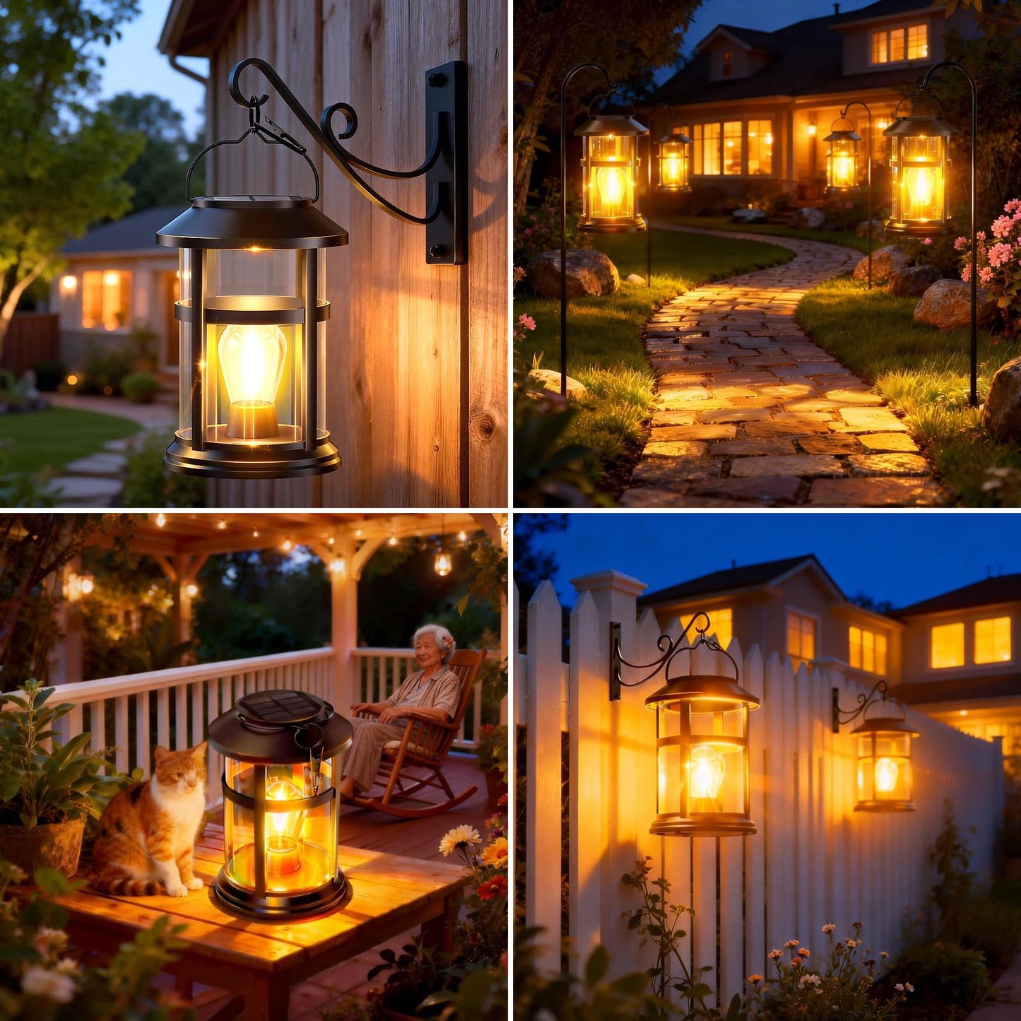 GARPAR Solar Lanterns Outdoor Waterproof with Wall Mount Kit, Upgraded Brighter Hanging Solar Lights for Outside, Auto On/Off Solar Powered Lantern for Garden Yard Patio Porch Decor, Gift for Mom