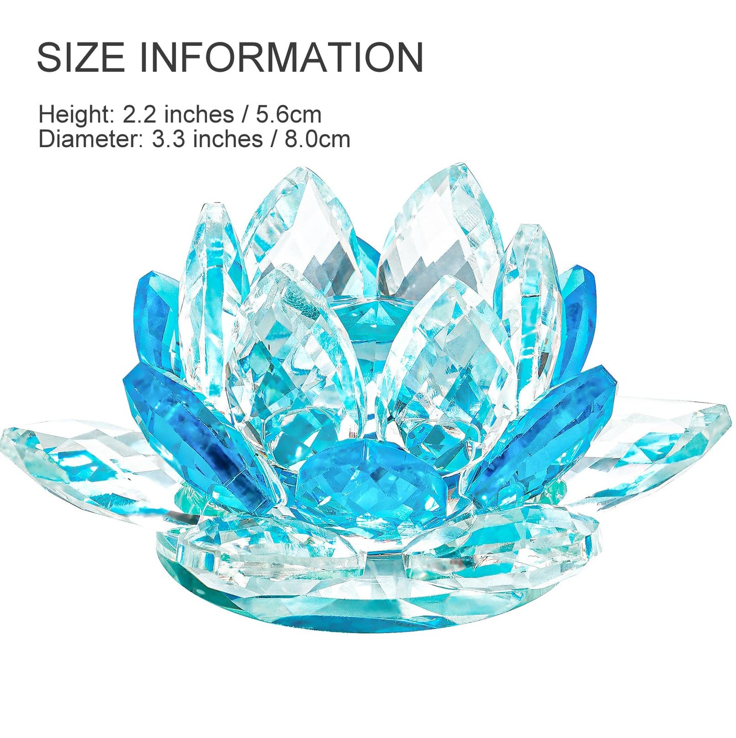 TENGFENG Crystal Lotus Flower Bicolor - Hue Reflection Glass Lotus Flower Feng Shui Home Decor Lucky Charm Crystal Figurine with Gift Box (Blue, 3.3 inches)