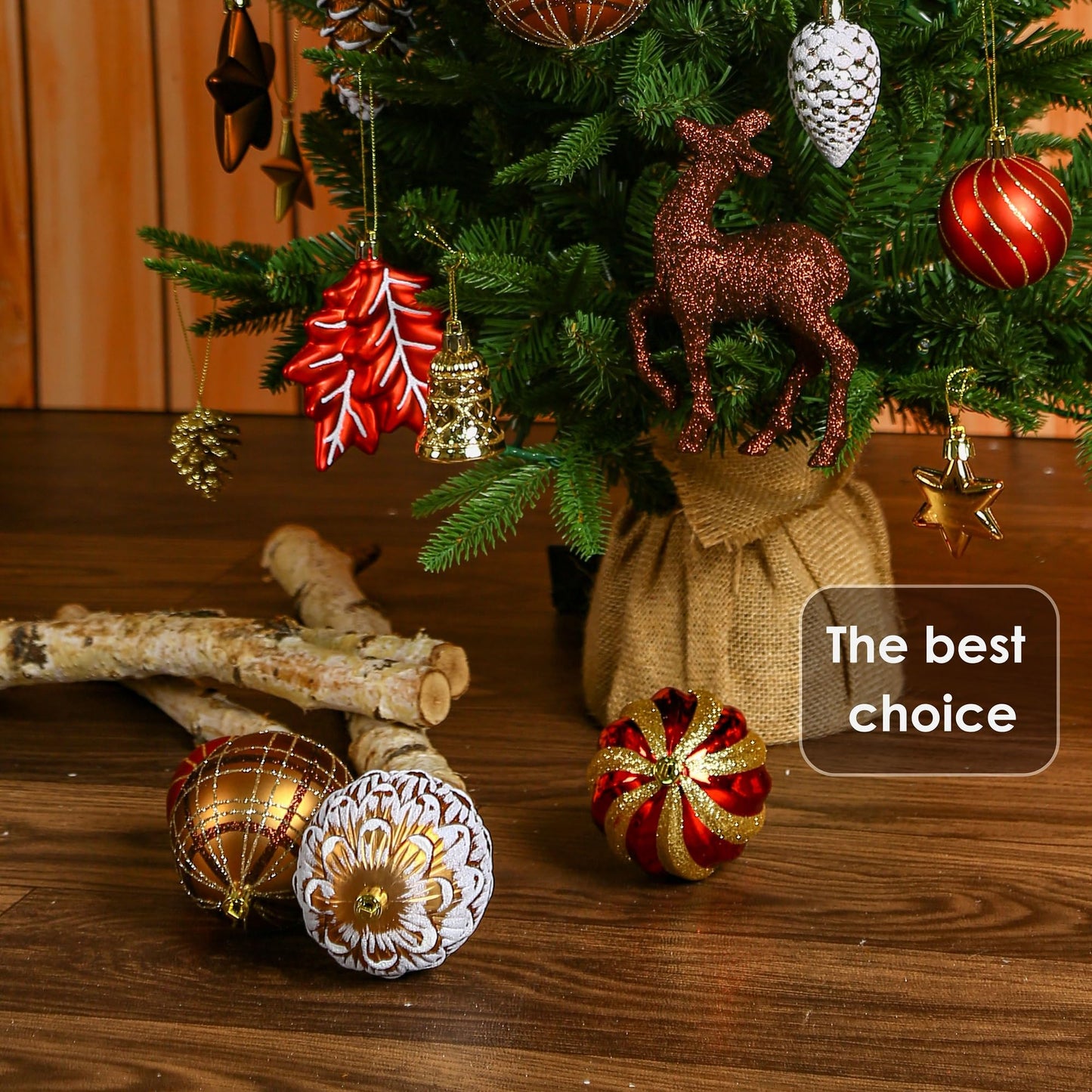 Alupssuc 103pcs Christmas Balls Ornaments Set, Gnome Christmas Tree Decorations with Hanging Strings, Shatterproof Plastic Baubles for Xmas Tree Holiday Wedding Party Decorations, Red, Bronze and Gold