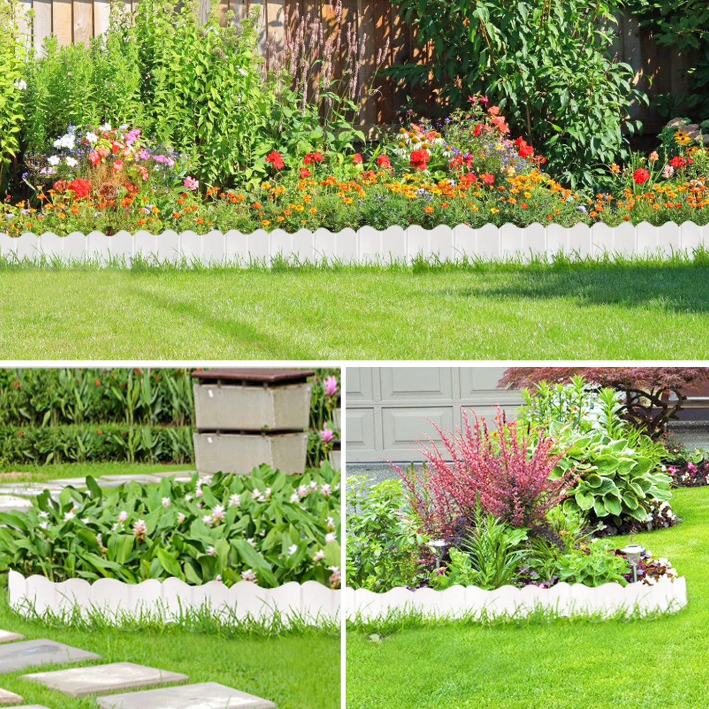 20 Pcs Garden Edging Borders, 10.5ft Plastic Landscape Borders, 5.3 in Tall Interlocking Decorative Gardens Fences Edging, Flexible Lawn Edging Flower Bed Border, for DIY Patio Walkway Yard (White)