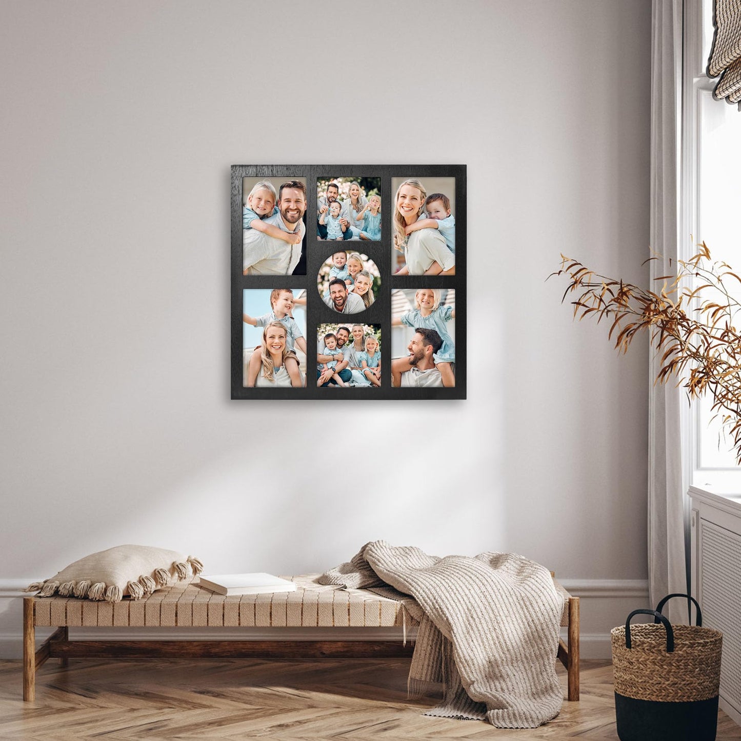 MONT PLEASANT Picture Frame Collage for 4x6 and 4x4 Photos - 7 Openings Black Frame Wall Decor for Tabletop Stand and Wall Mounting - Home and Family Display