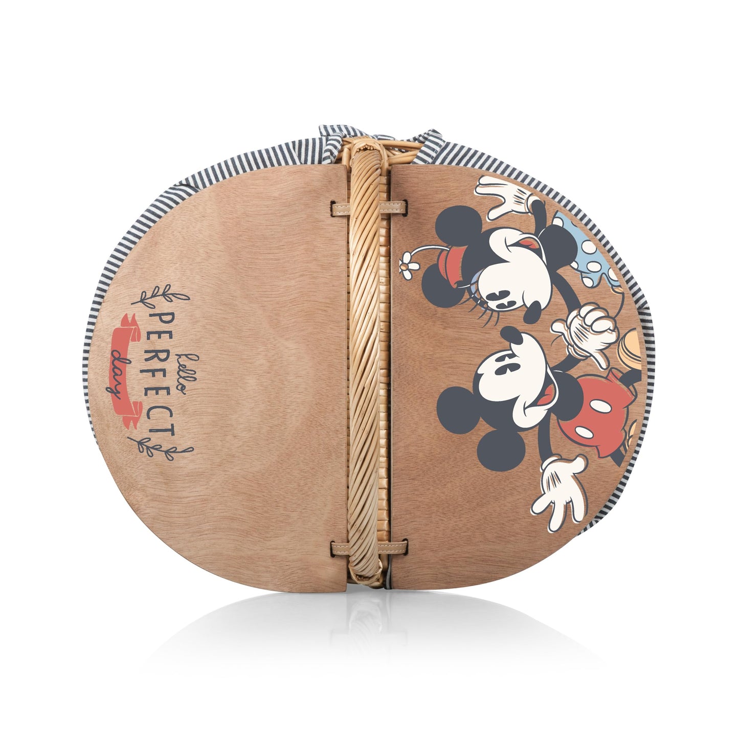Picnic TIME Disney Mickey Mouse & Minnie Mouse Country Vintage Picnic Basket with Lid, Wicker Picnic Basket for 2, (Navy Blue & White Stripe)