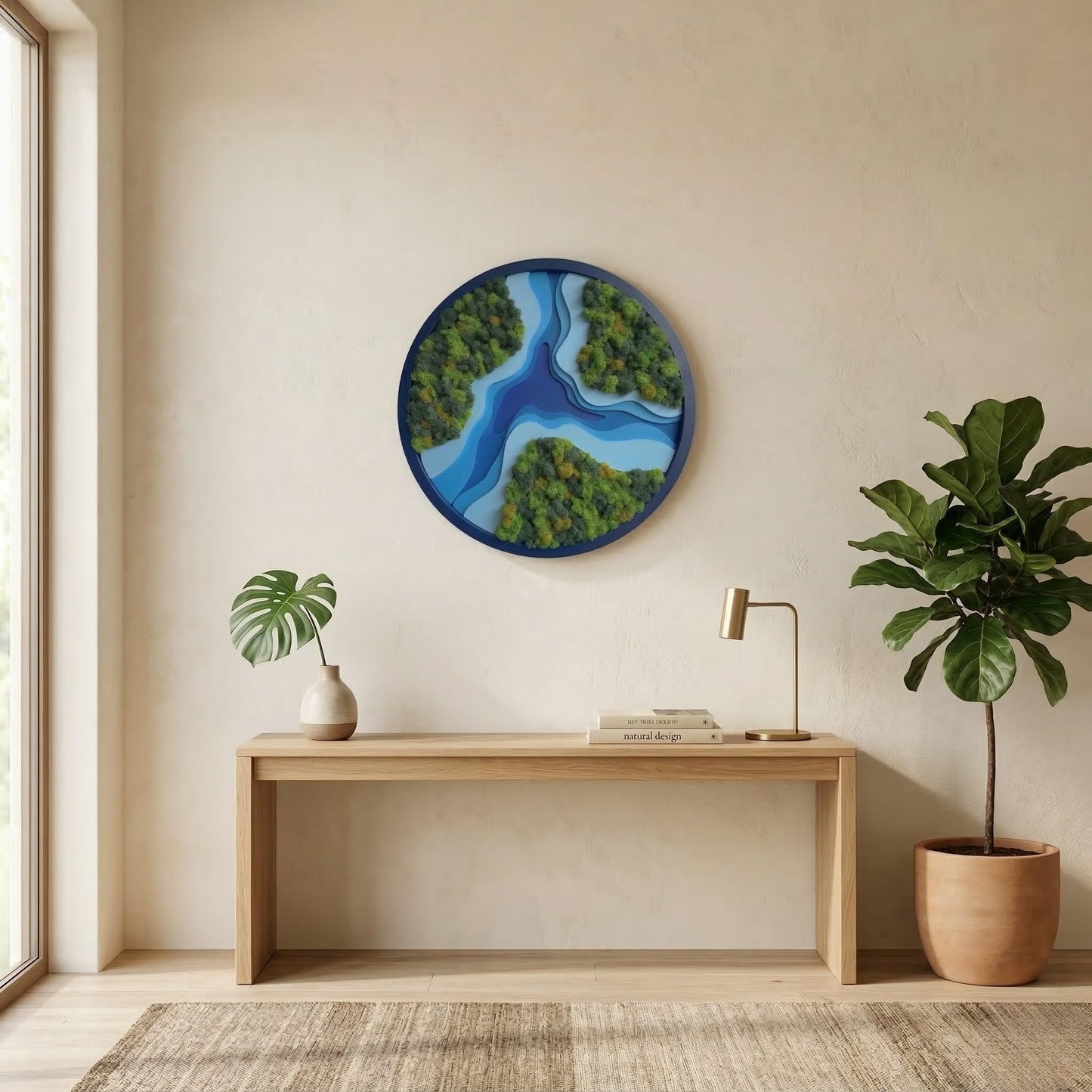 NEODECO Amazon Parametric Moss Wall Art – 3D Layered Wooden Wall Decor with Preserved Moss, Modern Topographic Design, Acoustic Nature Inspired Wall Panel for Living Room, Office or Bedroom (Round & Square) (Round, Small)
