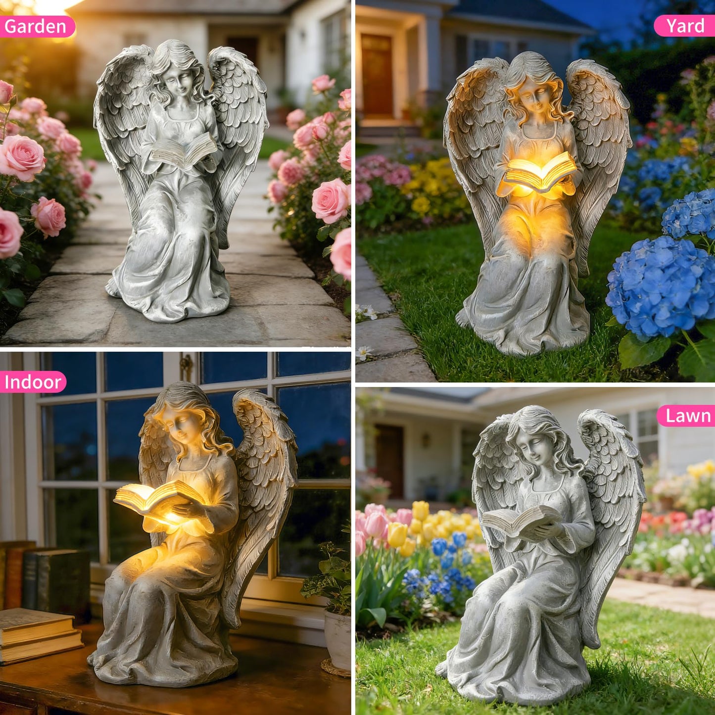 Vcdsoy Solar Garden Outdoor Angel Book Statues,Book Lovers for Balcony Patio Lawn Table Yard Ornaments, Solar Resin Fairy Waterproof LED Lights,Birthday Gifts for Women Mom Grandma