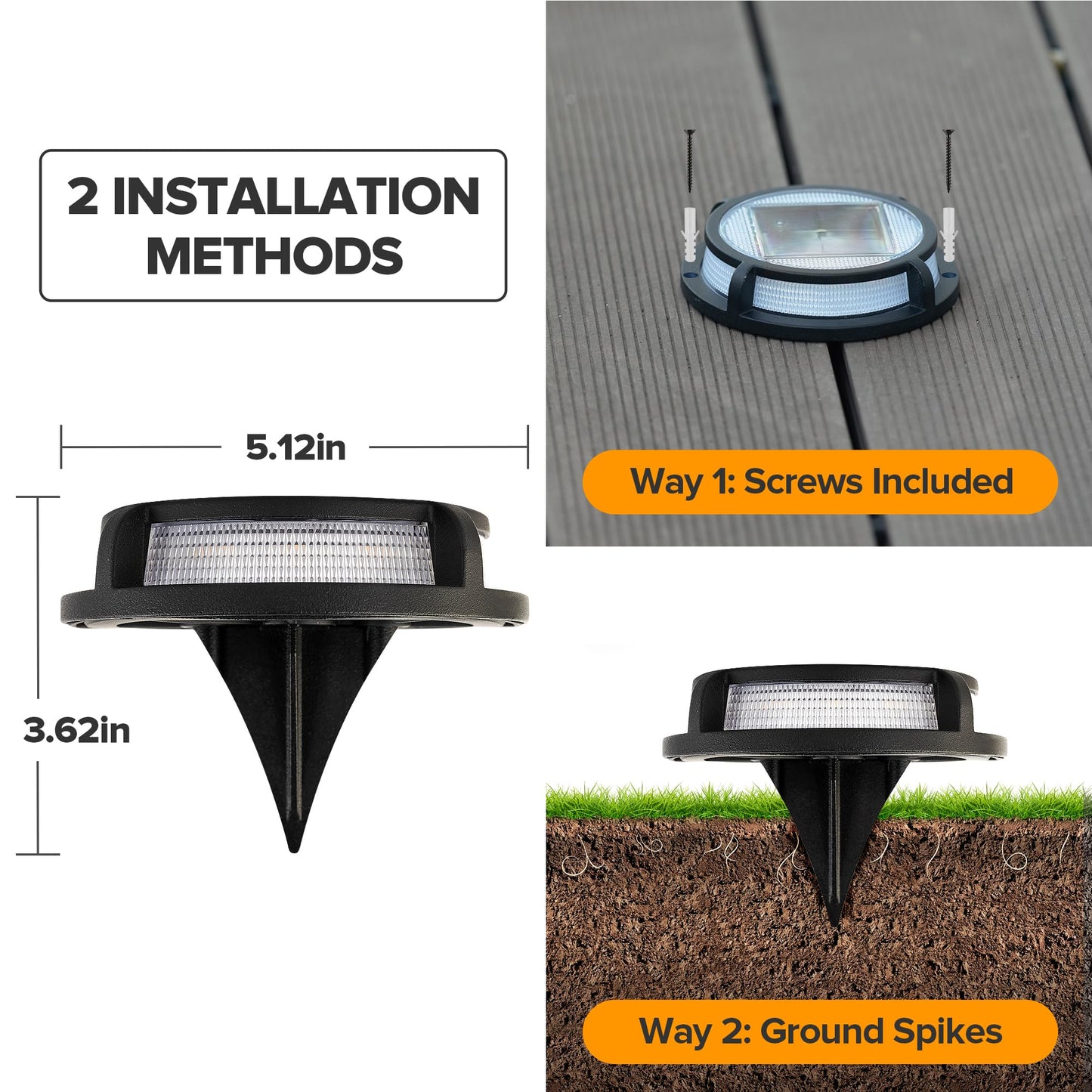 LUTEC 4 Pack Solar Driveway Lights, 12 LEDs IP67 Waterproof Outdoor Solar Dock Driveway Marker Lights for Step, Sidewalk, Pathway, Patio, Garden(Warm White)