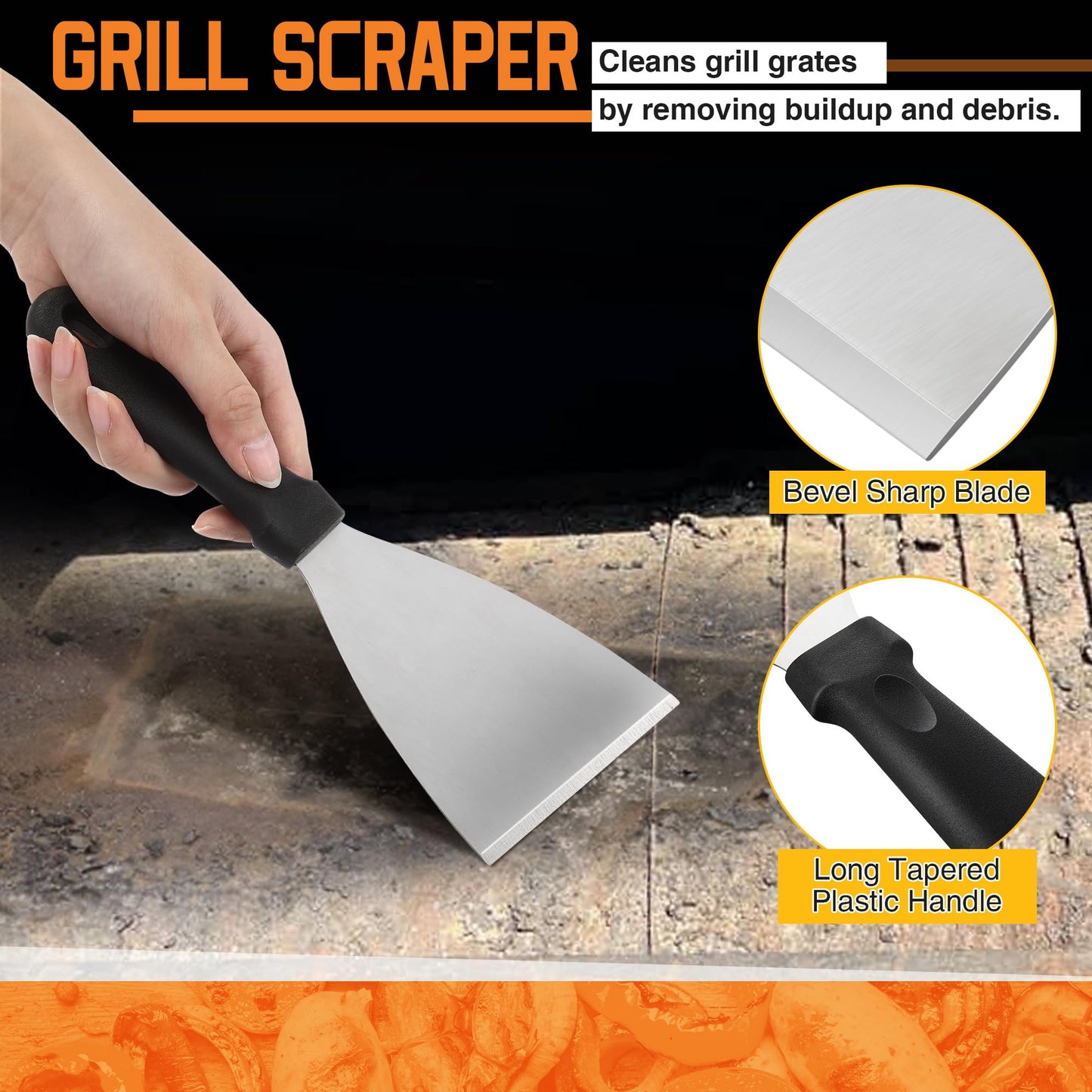 Gulfmew 3 Piece Pellet Grill Ash Cleaning Kit, Includes Large Dust Pan, Soft Bristle Brush and Metal Scraper for Easy Removal of Ash, Debris and Grime