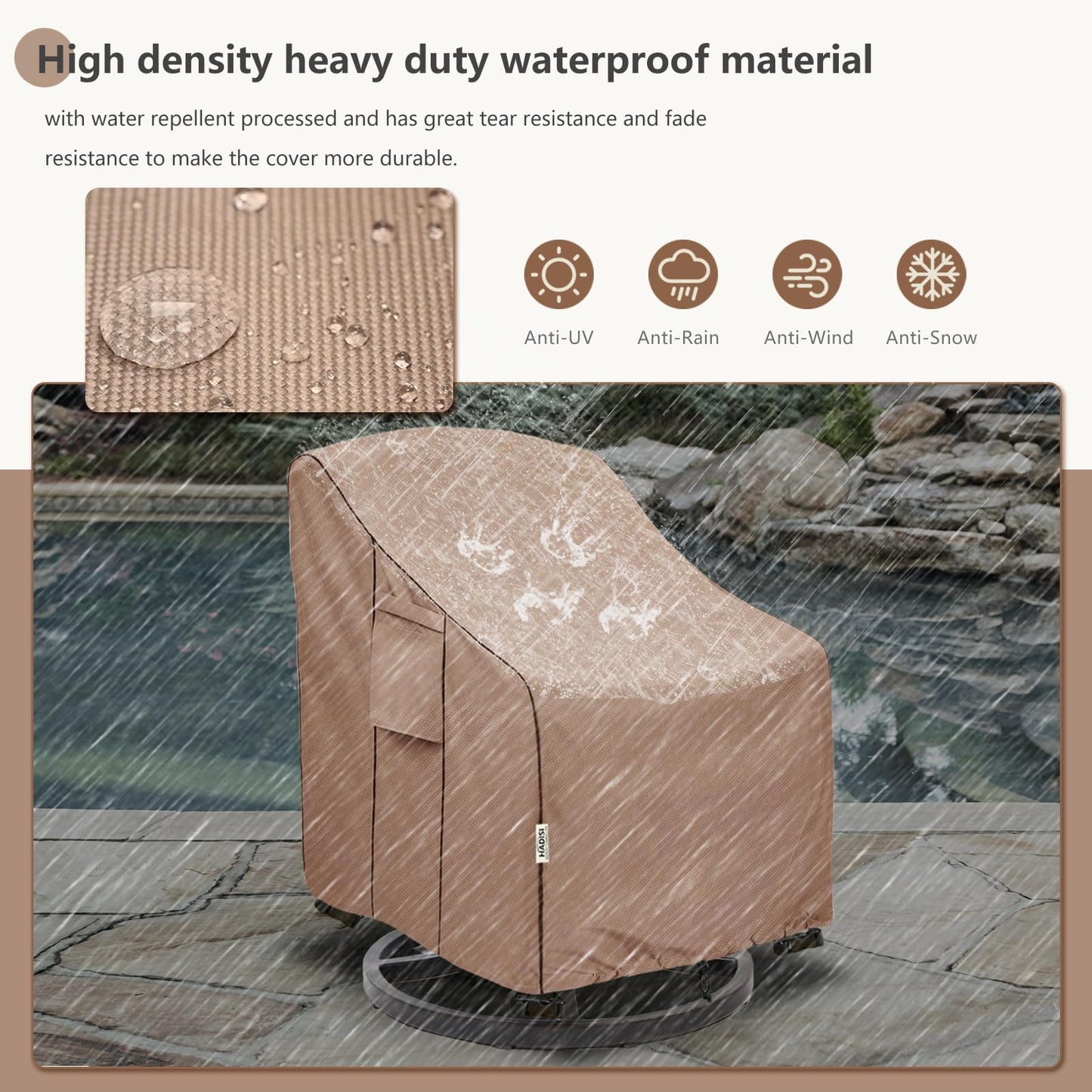 Hadisi Patio Chair Covers for Outdoor Furniture Waterproof 4 Pack, Heavy Duty Waterproof Outdoor Swivel Chair Cover (30"W x34"D x36"H - Brown)