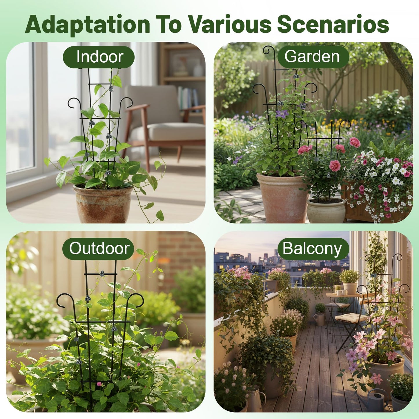 25.6 Inch Plant Trellis for Climbing Plants, 4 Pack Metal Garden Trellis for Potted Plants Indoor House Plant Climber Support Stakes with Plant Clips for Monstera Pothos Hoya Ivy Flower
