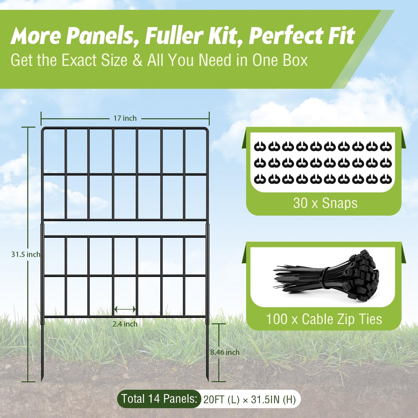 31.5 Inch(H) X 20 Ft(L) Tall Decorative Garden Fence 14 Pack Fencing Panels, Metal Wire Border No Dig Fencing Animal Barrier for Dog, Flower Edging for Yard Landscape Patio Outdoor Decor