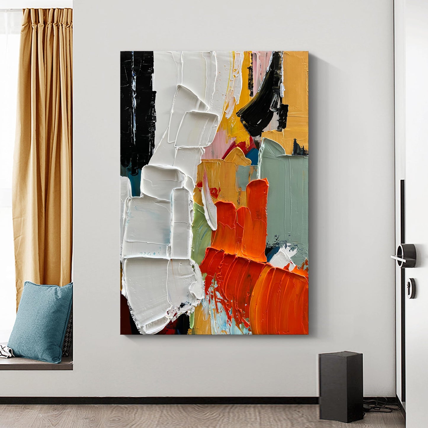 Limiyer Art 100% Hand-Painted Modern Abstract Art White and Black Art Oil Paintings for Family Living Room Hallway Wall Decoration 45x30 inches