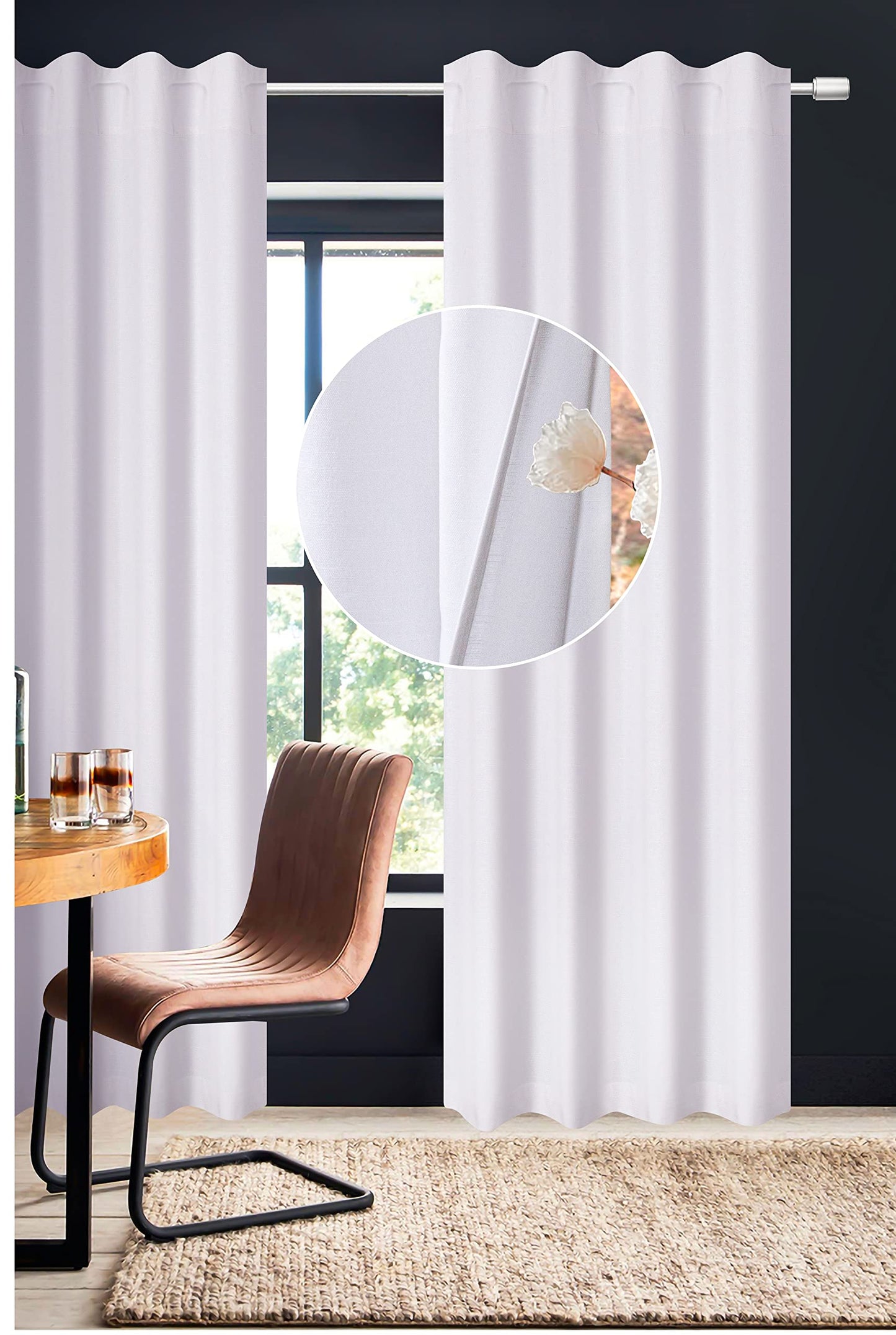 Lightnpro White Cotton Curtains 96 Inches Long - Set of 2 Farmhouse Tab Top Drapes 50x96 for Living Room, Bedroom, or Dining, Light Filtering Curtain Panels, Classic Window Treatment