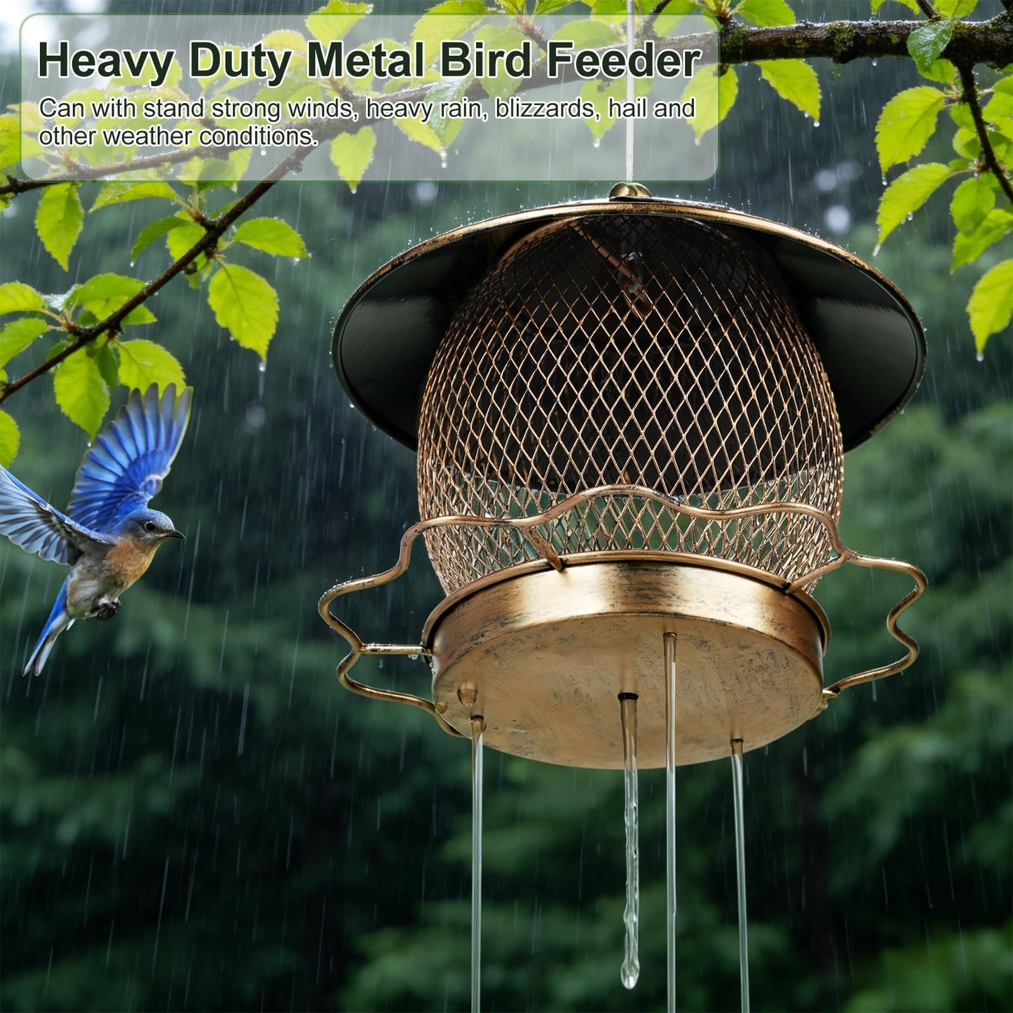 MYITYARD Bird Feeder for Outdoors Hanging, Heavy Duty Metal Wild Bird Feeders, 3 lbs Seed Feeder for Outside Garden Yard Decor, Attracting Cardinals Bluebird