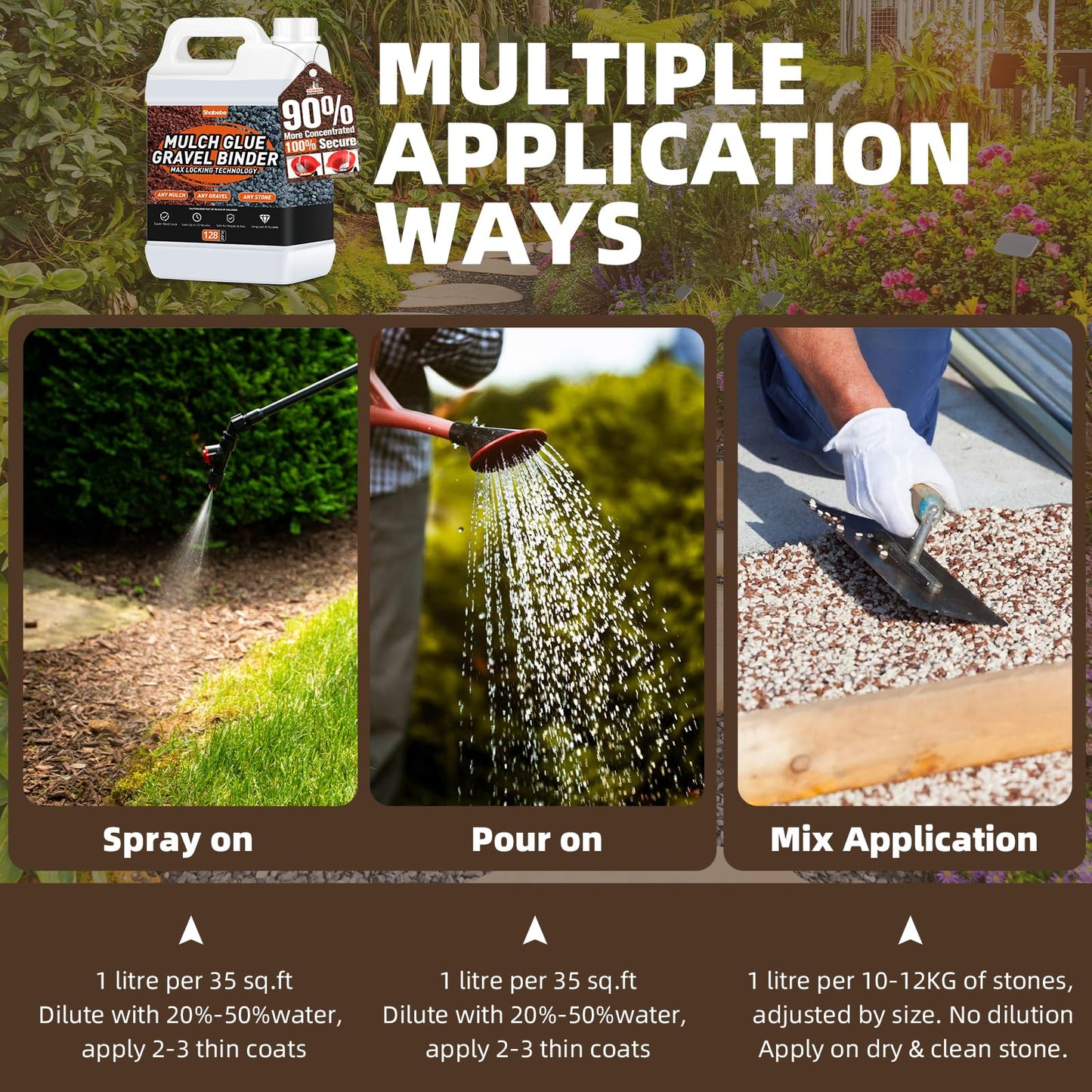 Shabebe Mulch Hold for Landscaping, 4 Gallon 20X Super Hold Rock Glue Gravel Binder,100% Water-Permeable Pea Gravel Stabilizer, Pet Safe Long Lasting Mulch Stone Adhesive for Paths, Patios & Borders