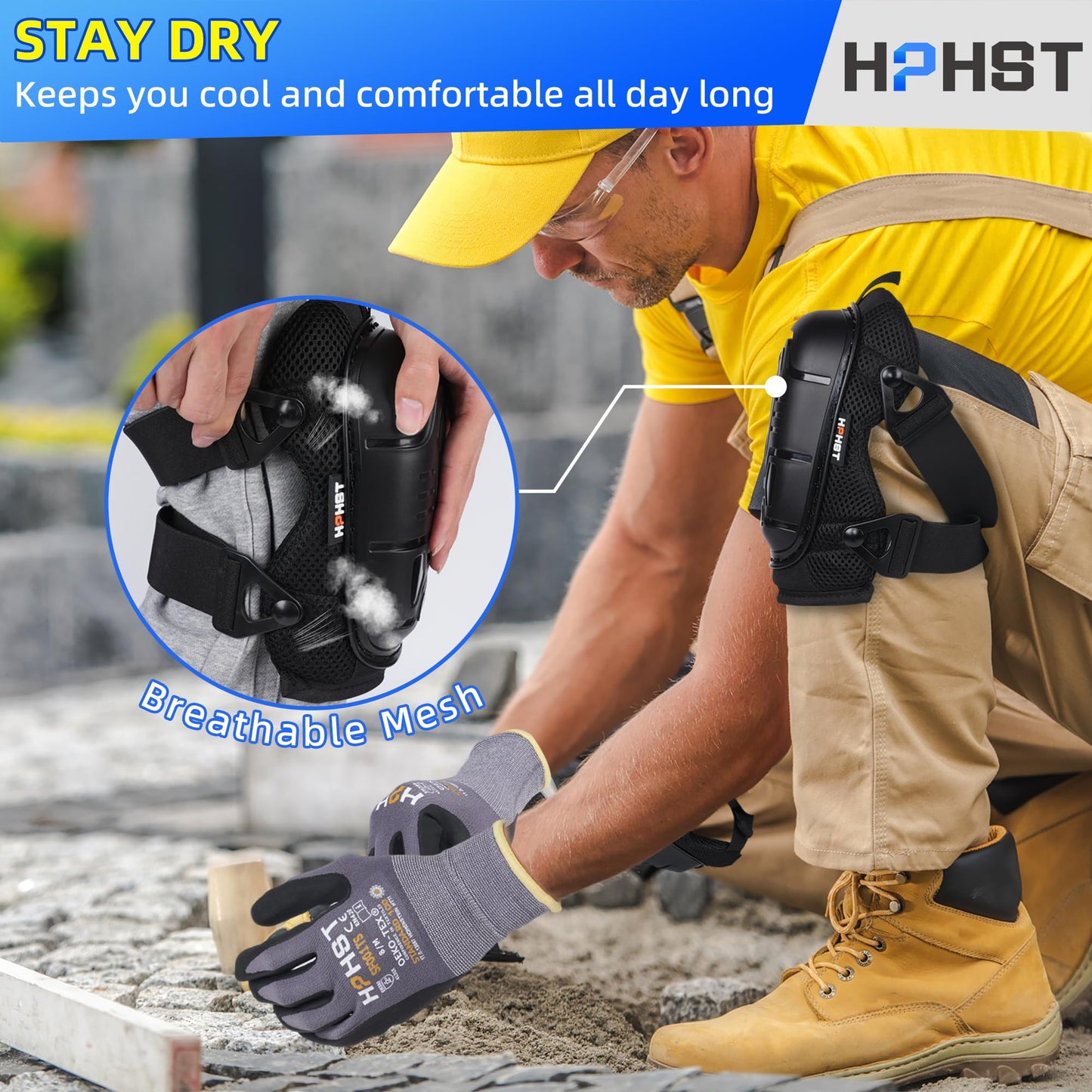 HPHST Professional Heavy-Duty Work Knee Pads with Gel & Foam Cushion – Slip-Resistant Support for Construction, Flooring, and Gardening (Black)