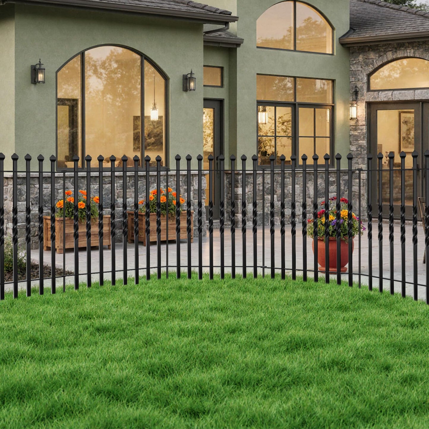 GILPWA 10 Panels Decorative Garden Fence, 32in(H)×24Ft(L) Heavy Duty Twist Outdoor Dog Fence Rustproof Metal Square Tube No Dig Animal Barrier Border Fencing for Temporary Yard Patio Landscape