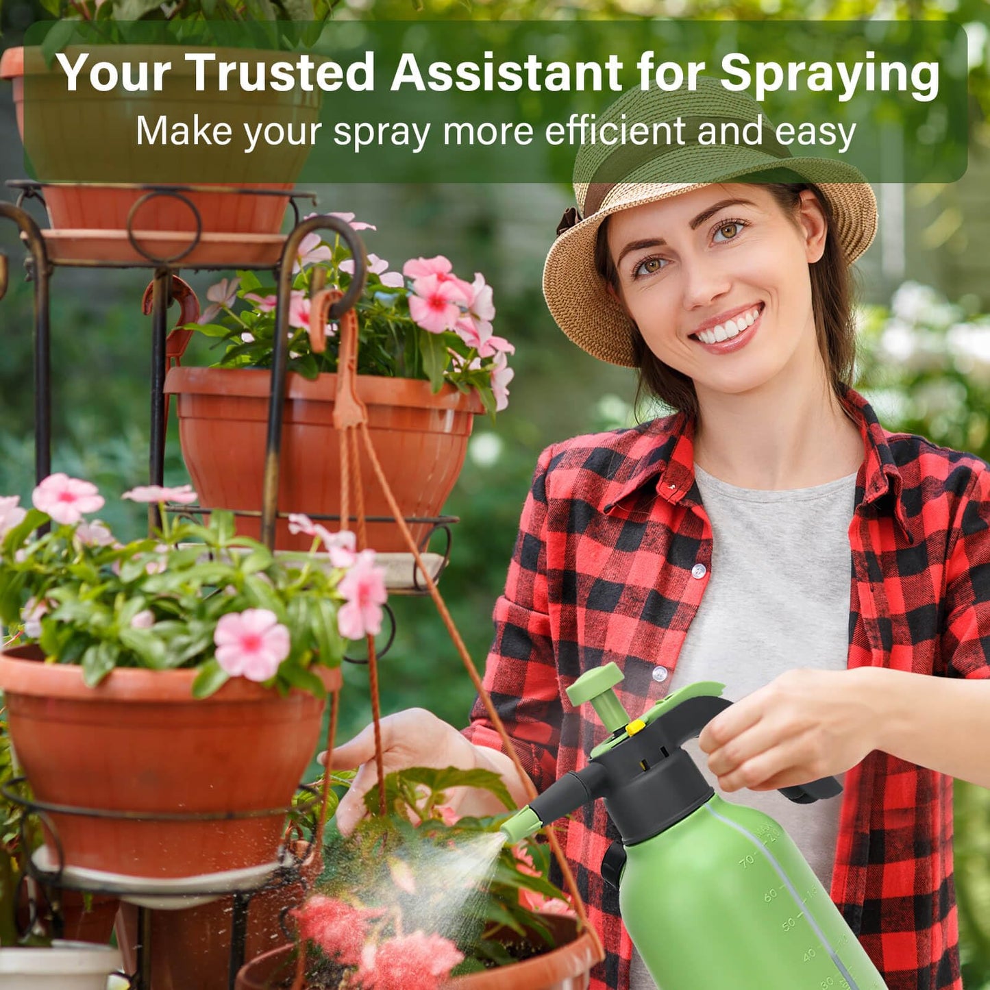 INNOVJOPRO 0.5 Gallon Hand Pump Sprayer for Garden Plant and Cleaning with 2 Adjustable Nozzle and Side Water Inlet & Safety Valve