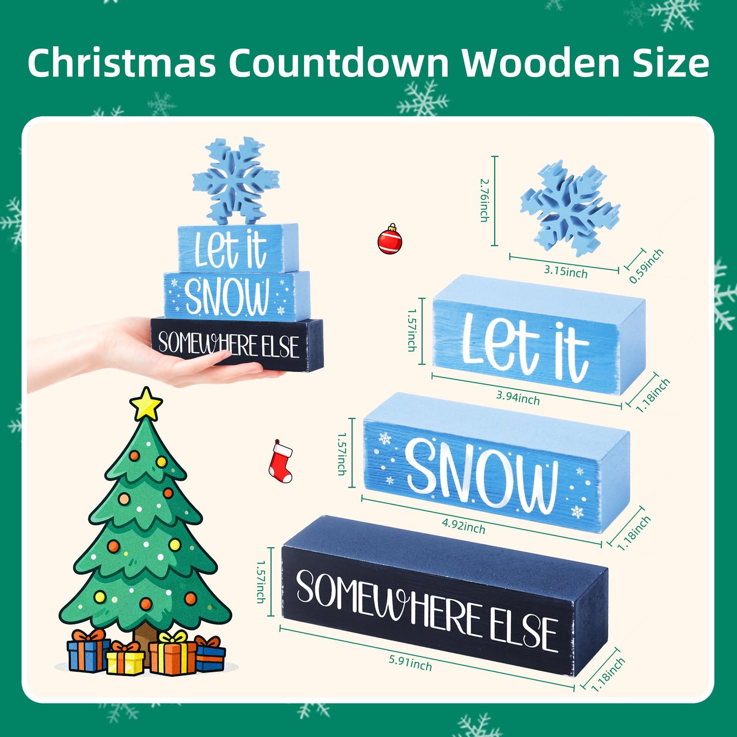 4 Pcs Christmas Wooden Tiered Tray Decor, Snowflake Christmas Decorations Gifts for Home, Winter Table Centerpiece for Xmas Party Kitchen Office