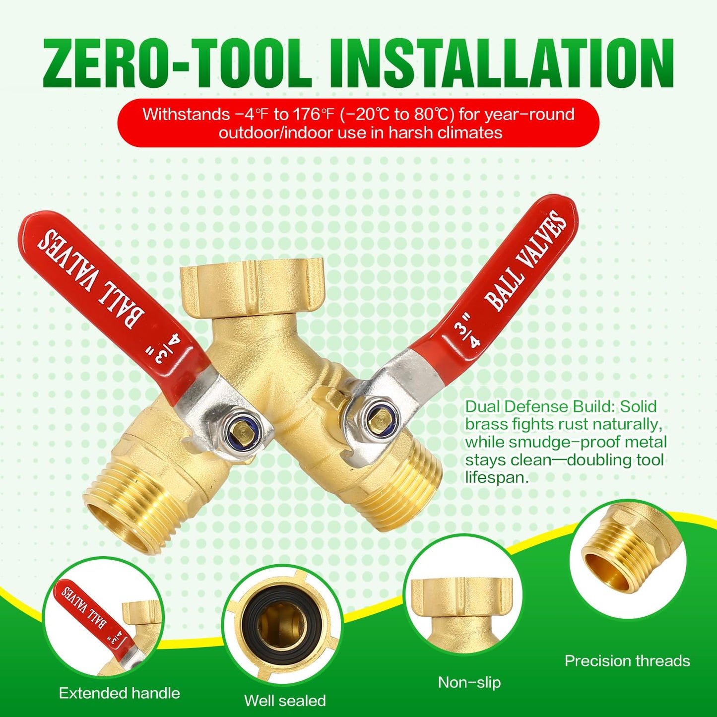 Breeze Touch Garden Hose Splitter, Brass Hose Splitter 2 Way Heavy Duty, Outdoor Water Faucet Splitter with Metal Extended Handle, Outdoor Faucet Connector for Lawn, Irrigation & Washing