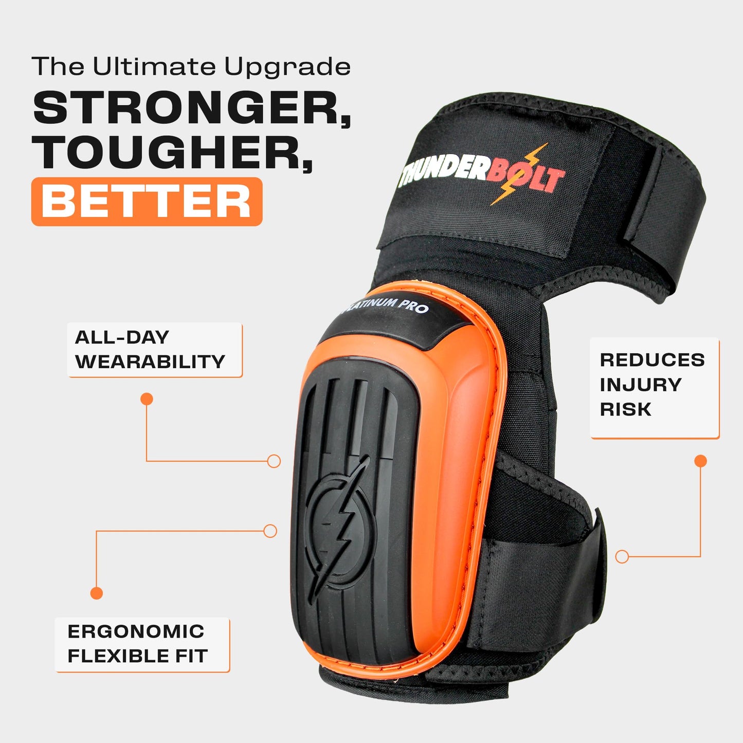 Thunderbolt Knee Pads for Men Construction Knee Pads for Work for Men and Women with Double Gel for Gardening Flooring Roofing Heavy Duty with Extra Thick Foam and Strong Adjustable Non-Slip Straps