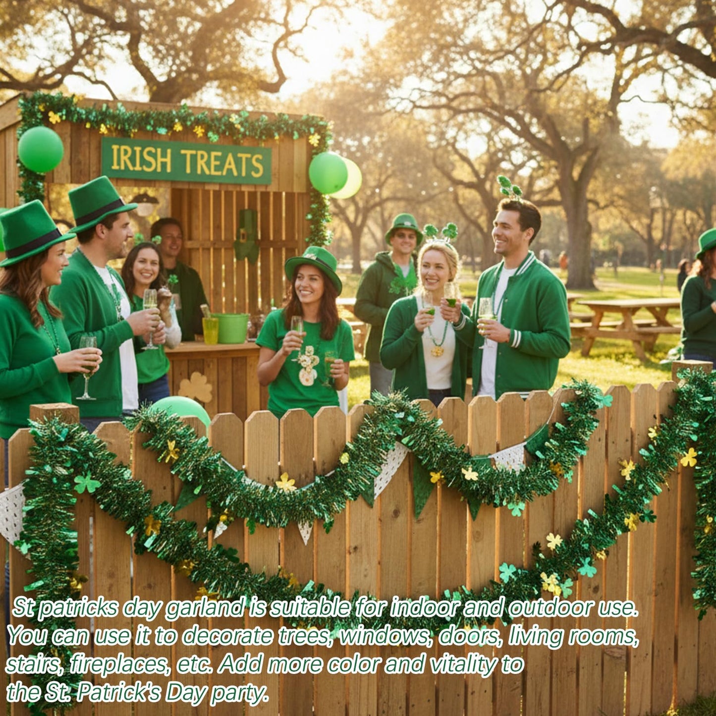 JFBNXB St Patricks Day Garland, St Patricks Day Decorations for Home and Party, 12 Meters Long Green Shamrock Festive Decor, St Patricks Day Party Supplies