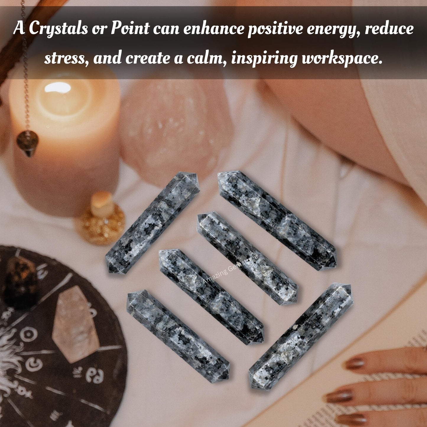 Amazing Gemstone Larvikite Crystal Points Bulk Healing Crystals&Stones - Pack of 3 Double Terminated Healing W& Point Bulk Crystals for Crafts, Crystal Grid, DIY Work - Premium Crystals