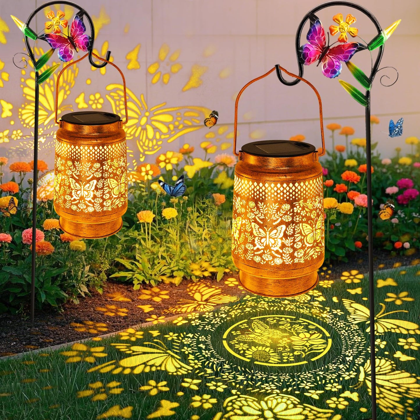 Butterfly Solar Lanterns Outdoor with Shepherd Hook, Birthday Gift Mothers Day Gift for Women Mom Grandma Wife Daughter, Waterproof LED Hanging Lights, Decor for Yard Garden Patio Porch Lawn Tabletop