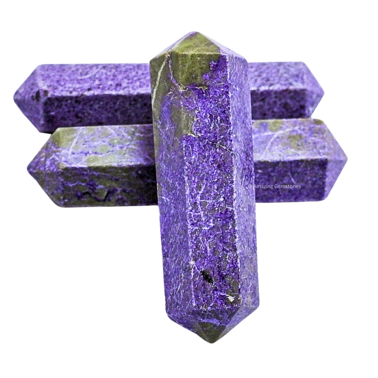 Amazing Gemstone Stichtite Crystal Points Bulk Healing Crystals and Stones - Pack of 3 Double Terminated Healing Wand Point Bulk Crystals for Crafts, Crystal Grid, DIY Work