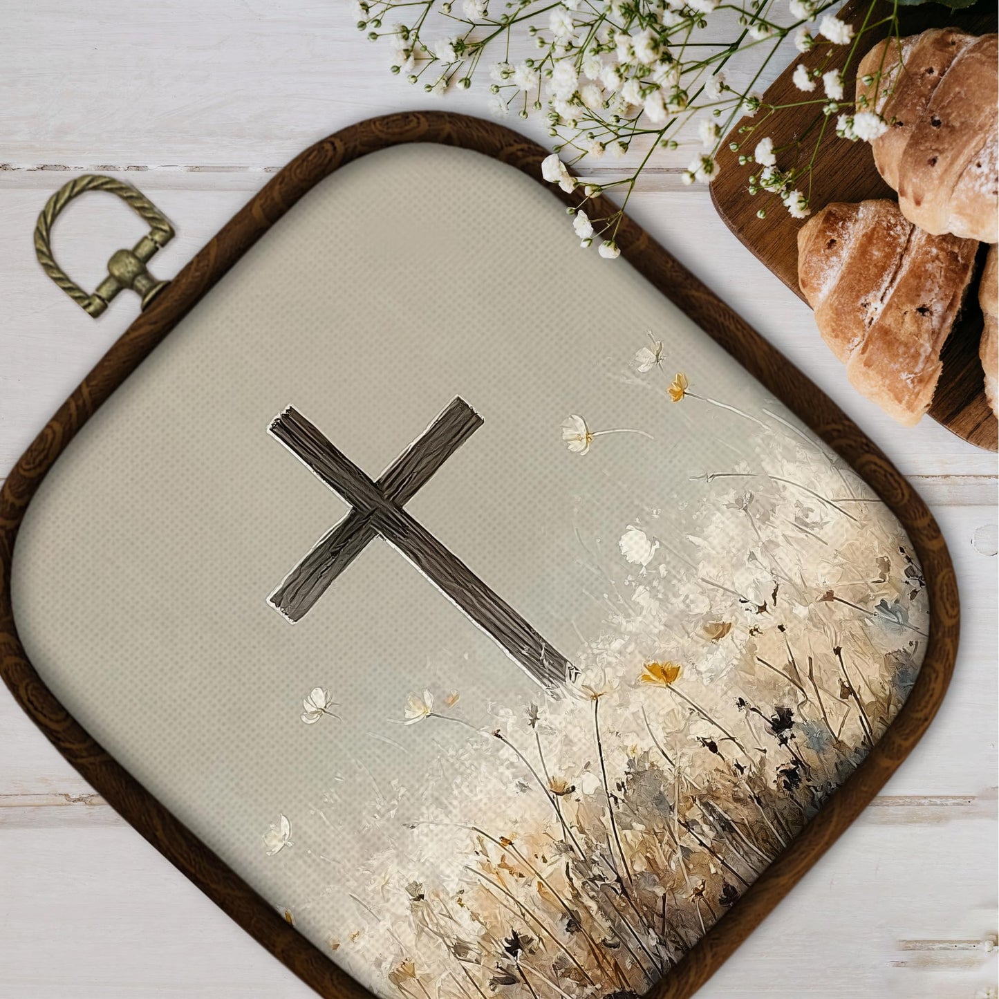 WULQYING Christian Crosses Religious Wall Art Decor, Minimalist Jesus Christian Faith Square Framed Canvas Art Prints, Field Landscape Wall Hanging Decor for Home Bedroom Church, 5.7x6.5 Inches