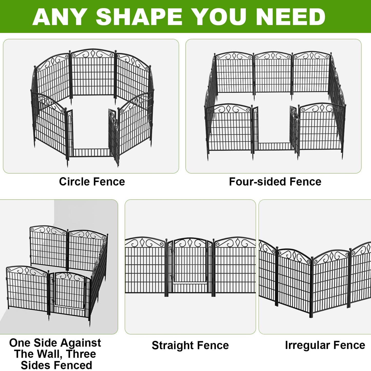 12 Panels No Dig Decorative Garden Fence with Gate, GATKITOM 31.3in(H) x 26ft(L) Rustproof Animal Barrier Metal Dog Fence Outdoor for Yard, Patio, Temporary Garden Fencing with Ground Stakes