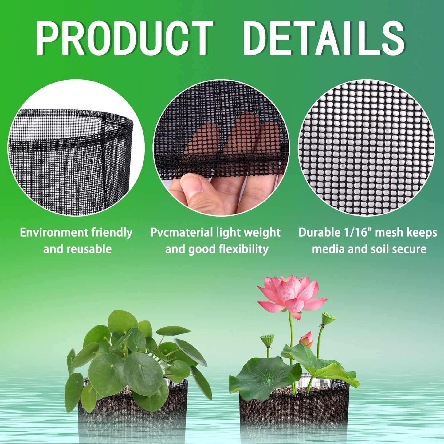 EBaokuup 4 Pcs Aquatic Pond Planting Bags-7" Reusable Mesh Water Garden Pond Plant Pot-Breathable Black Square Lily Plant Pots for Pond Bog Plant Garden Terrestrial Plant