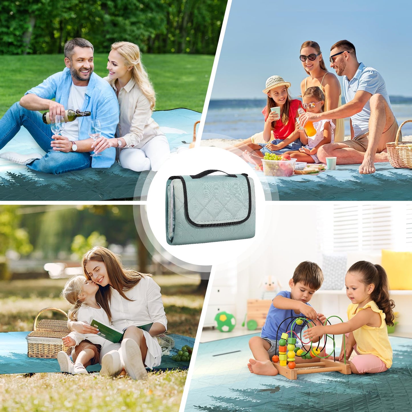 Leisuremix Picnic Blanket Waterproof Extra Large 79”x79” 210D Oxford Outdoor Blanket for Grass Portable Sand Proof Beach Blanket for 6-8 Adults, Morning Forest