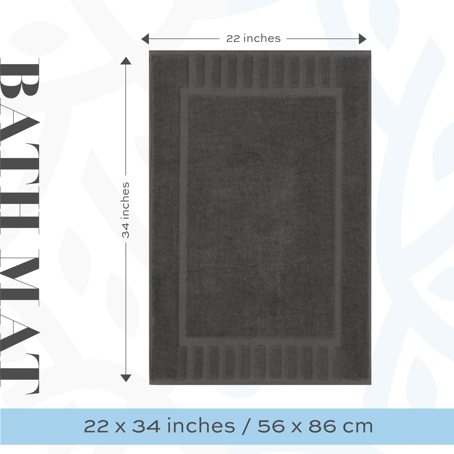 White Classic Luxury Bath Mat Floor Towel Set - Absorbent Cotton Hotel Spa Shower/Bathtub Mats [Not a Bathroom Rug] 22"x34" | 2 Pack | Charcoal