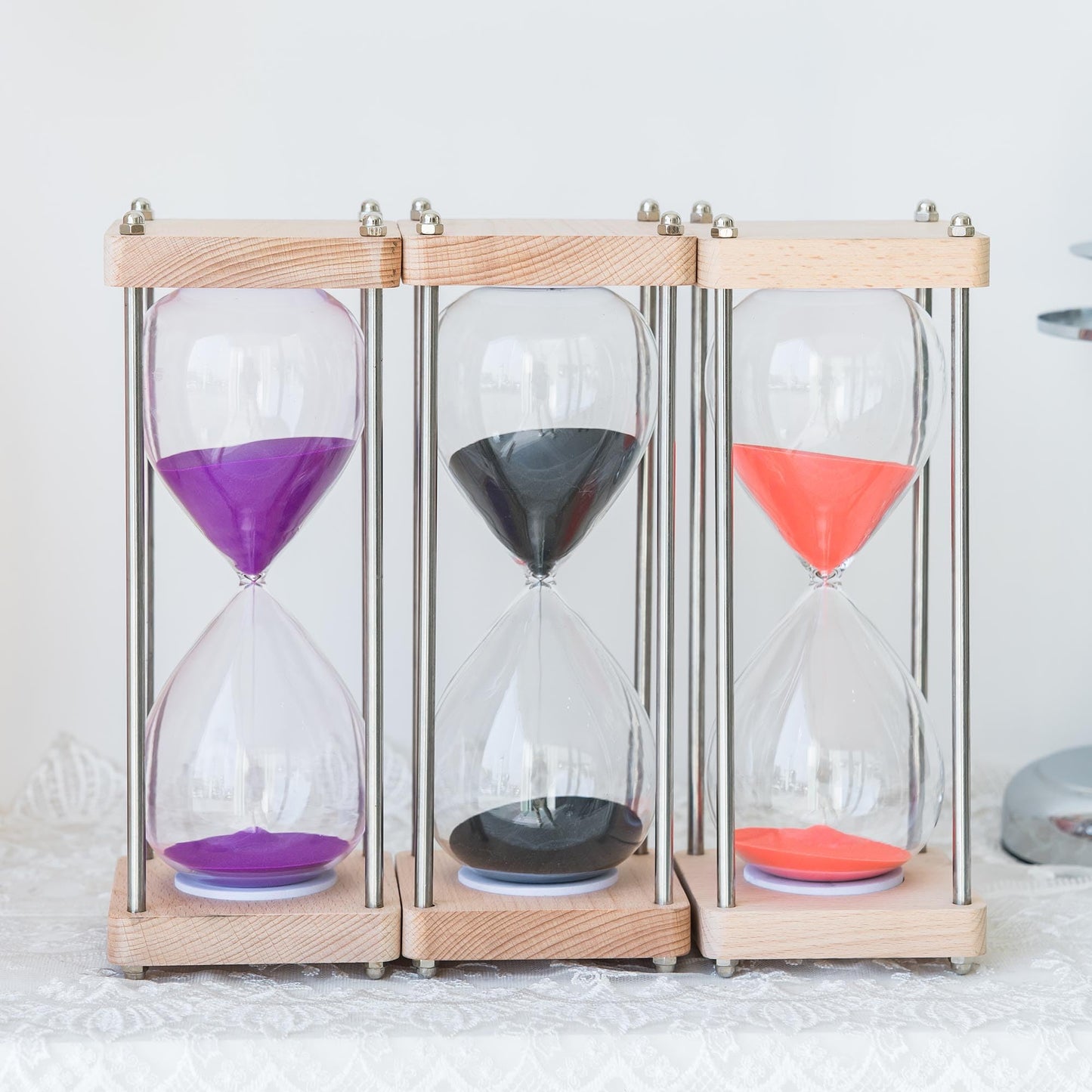 Large 60 Minute Hourglass, with Transparent Glass & Natural Oak Wood Base, Modern Minimalist Office Home Desktop Decor (Black)