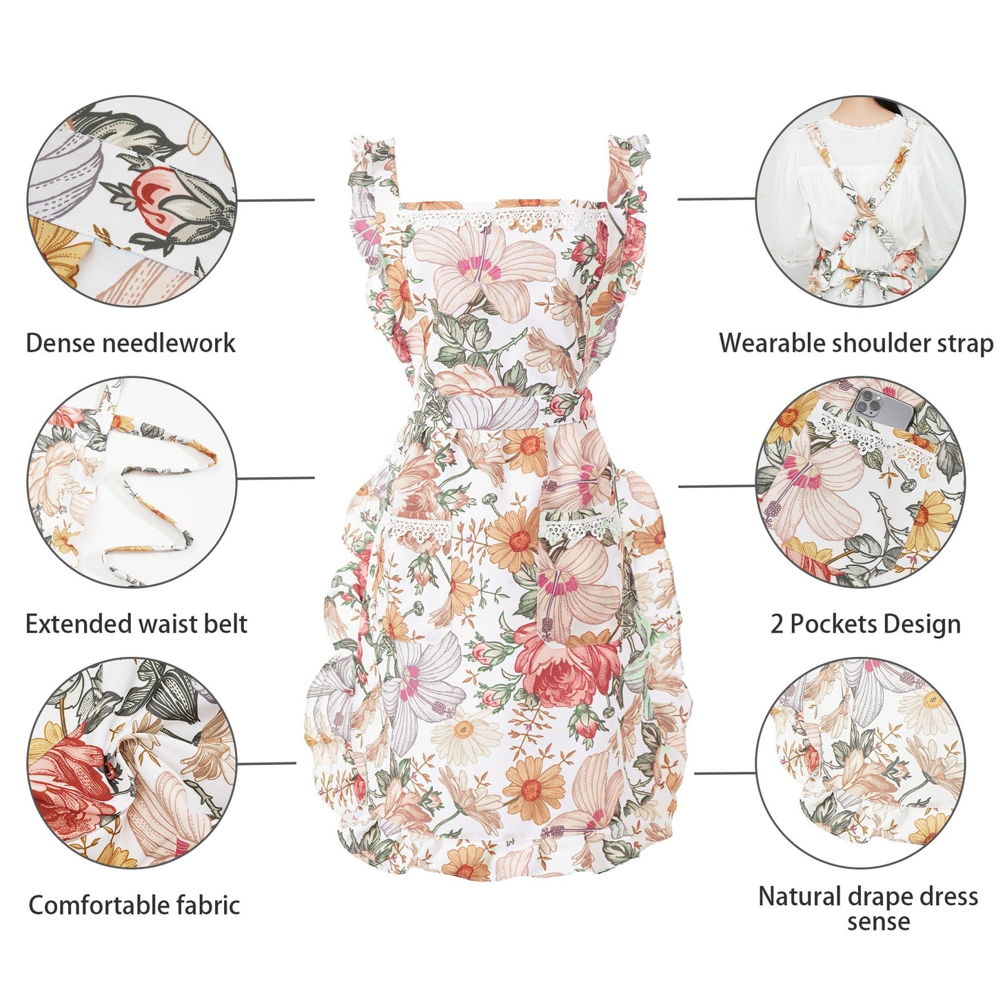 Aoomzoon Funny Aprons for Women with Pockets, Kitchen Cooking Grilling Bbq Cute Chef Apron, Mothers Day Birthday Gifts for Women (Green/Leaf)