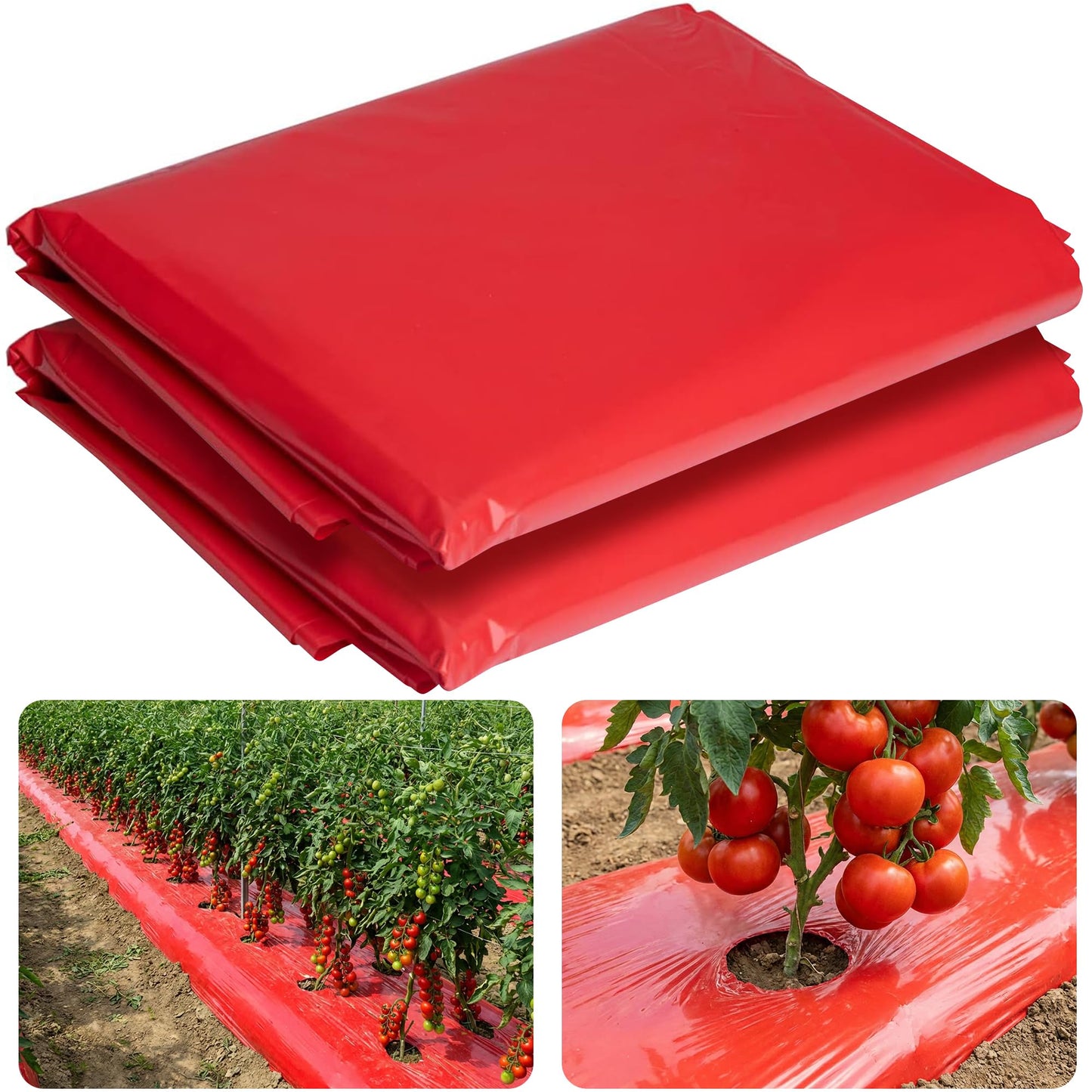 2Pack 4 Mil Embossed Red Mulch Garden Plastic Film, 4ft X 25ft Red Agriculture Crops Grow Film, Planting Mulch Films for Potato, Tomato, Eggplant, Strawberry