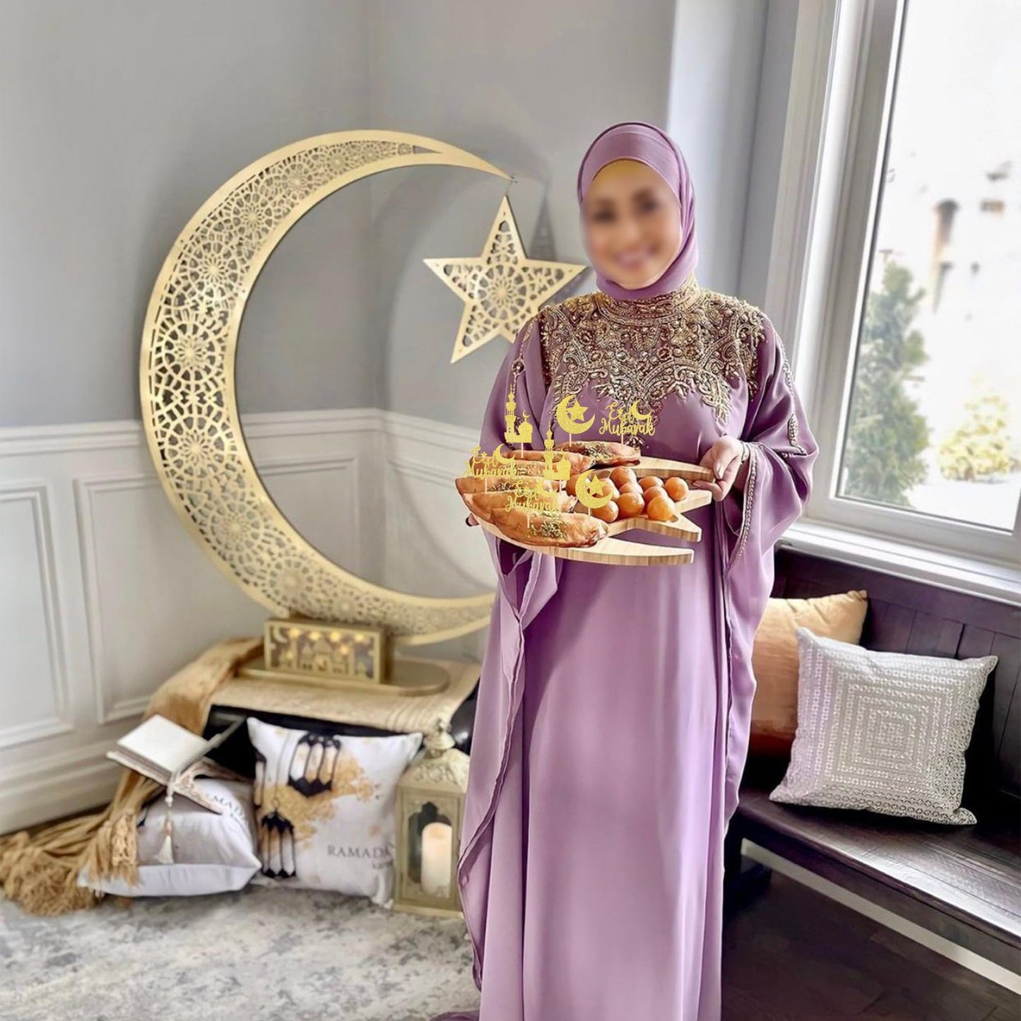 24 PCS Eid Mubarak Cupcake Toppers Gold Glitter Moon Star Ramadan Kareem Cupcake Picks for Eid Islamic Muslim Theme Party Cake Decorations Supplies