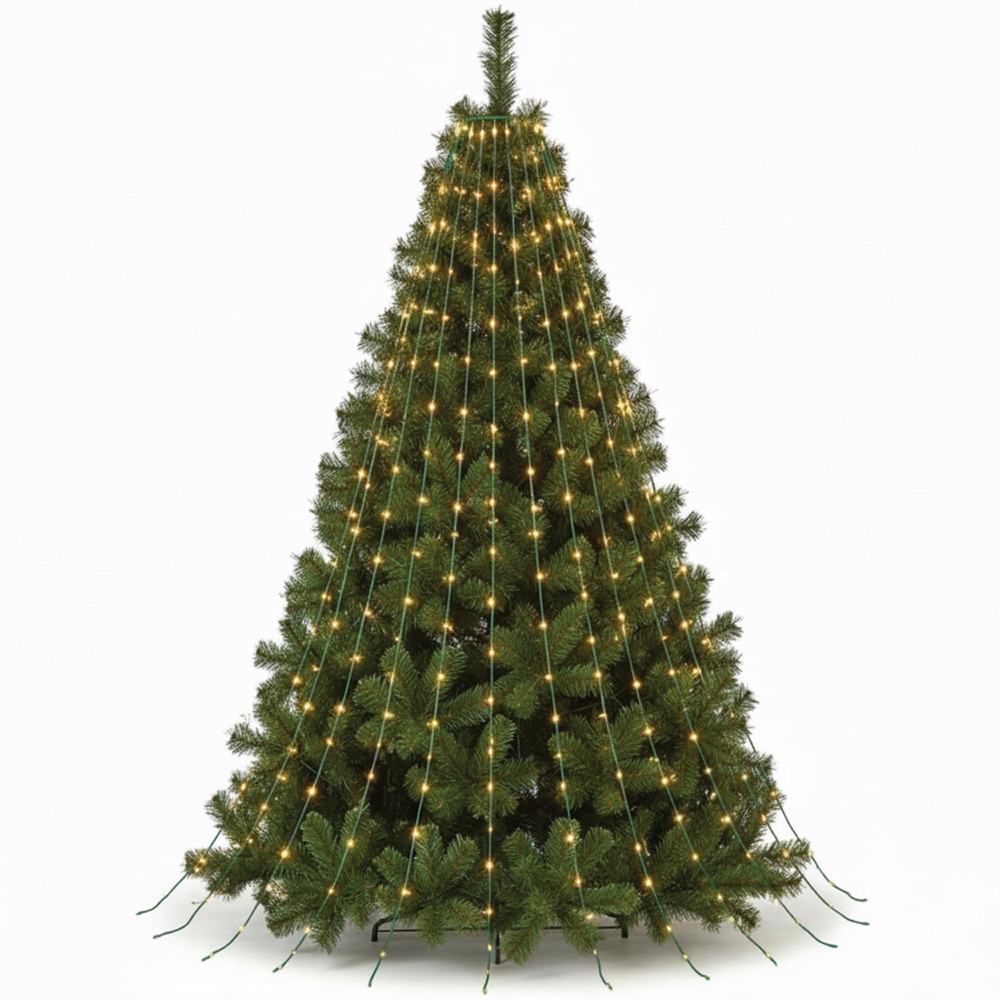 Holiday Bright Lights 8FT Cascade Tree Light with 832 LED Bulbs, Warm White Steady Glow on Green Wire, 16 Strands for Outdoor Decor