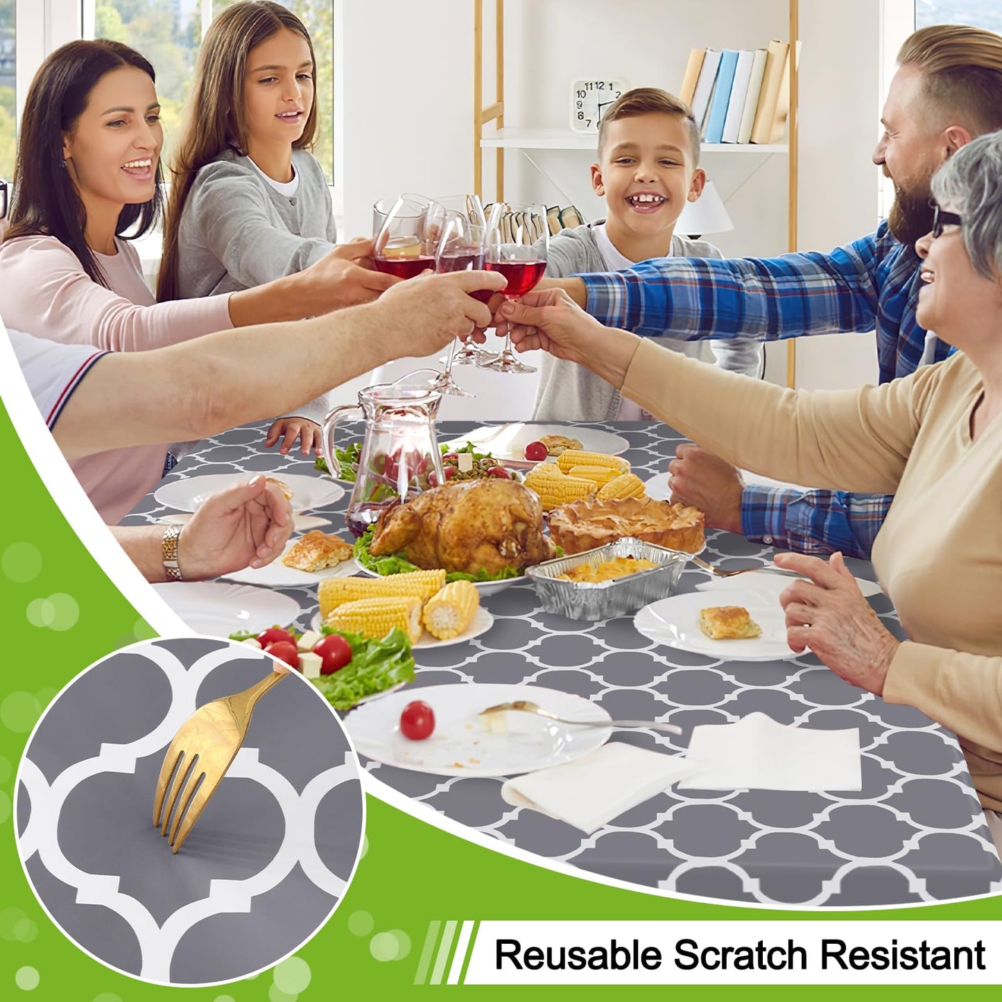 Smiry Rectangle Table Cloth, Waterproof Vinyl Tablecloths with Flannel Backing for Rectangle Tables, Wipeable Spillproof Plastic Tablecloth for Dining, Camping, Indoor and Outdoor (60"x84", Grey)