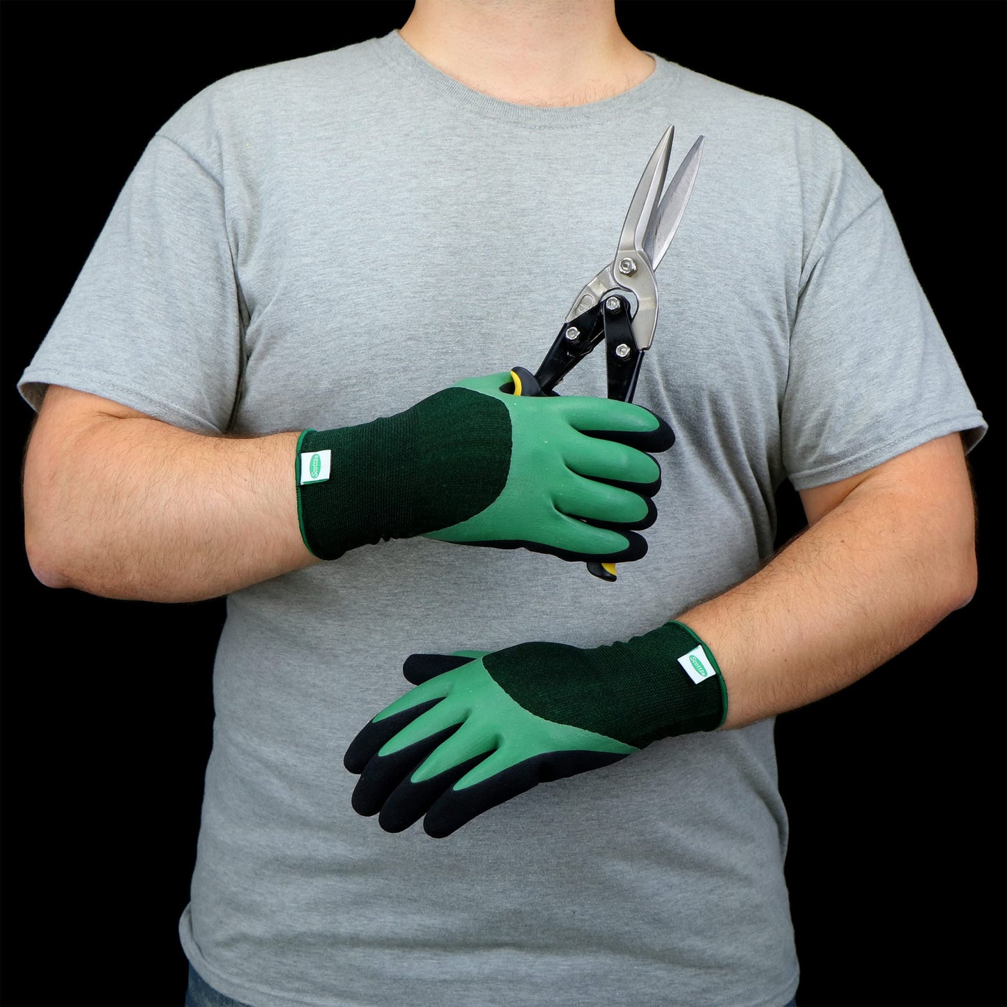West Chester Scotts Men's Doubled Dipped Latex Work Gloves, Water Resistant, Excellent Grip, Abrasion Resistant, Green/Black, Large, (SC30602/L)