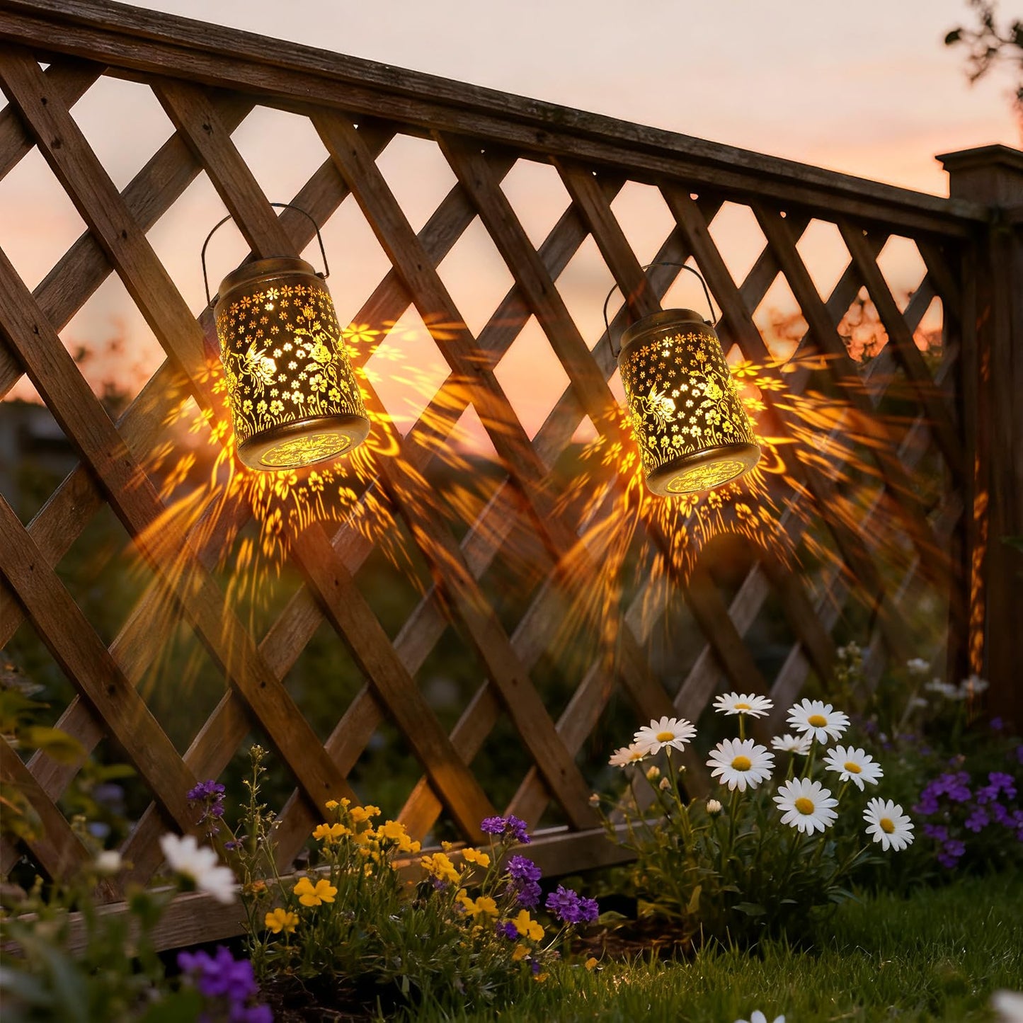 Babineto 2 Pack Solar Lanterns Outdoor Waterproof Hummingbird Garden Decor Gift for Women, Mom, Grandma, Metal LED Decorative Hanging Light for Yard, Patio, Lawn