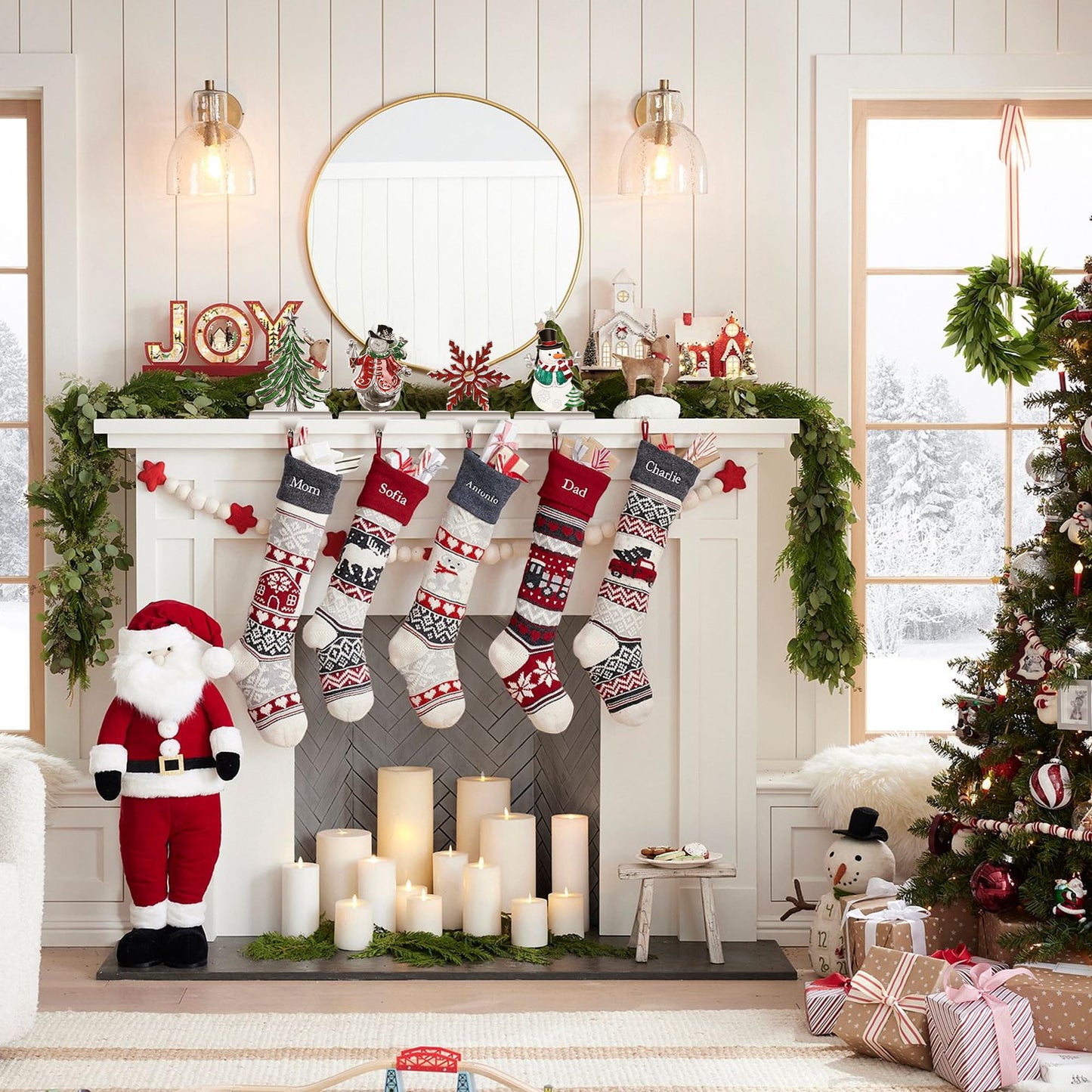 Loncaster Set of 4 Christmas Stocking Holders for Mantle, Christmas Tree Weighted Stocking Holder, Snowflakes Stocking Hangers for Mantle,Christmas Stocking Holder for Fireplace Christmas Decorations