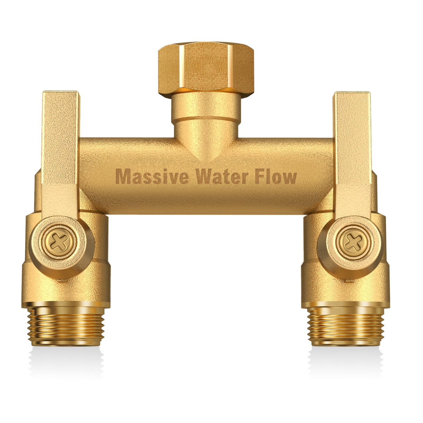 Hose Splitter 2 Way Heavy Duty, Solid Brass Full Flow Outdoor Faucet and Garden Hose Splitters, Water Spigot Splitter T Adapter, All Metal Water Connector with Shut-Off Valve, 3/4 - Inch GHT Thread
