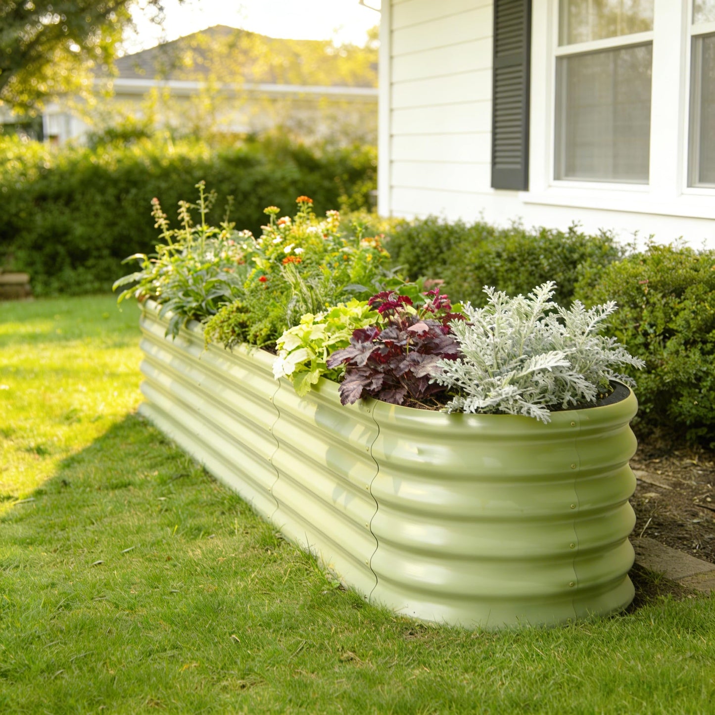 Annoell 6x2x1.5 ft Galvanized Raised Garden Bed, 18" Tall Metal Raised Planters for Outdoor Plants, Vegetables, Herbs, Above Ground Raised Garden Bed Kit for Small Space Gardening - Sand Beige