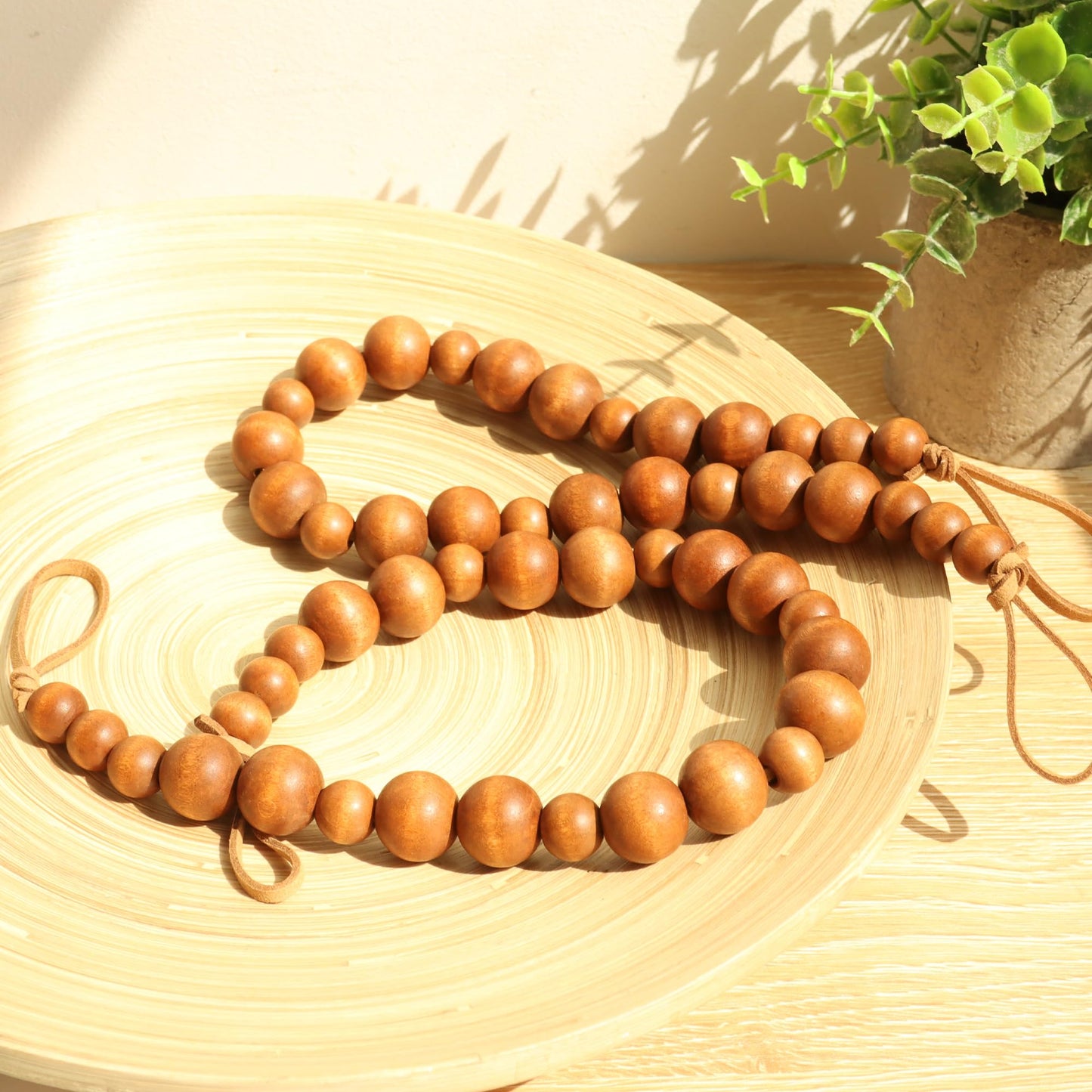 OCIOLI 2 Pieces Curtain Tieback Wood Bead Curtain Tiebacks Curtain Holdbacks for Wall Curtain Ties Window Treatment Curtain Tie Backs with Hooks Curtain Pull Backs (Coffee,2)