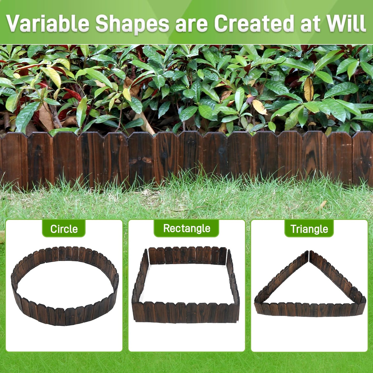Mulctun Wood Garden Edging - 5.9" H X 47" L Sturdy Wooden Landscape Edging, Small Flower Bed Edging Borders, Decorative Wooden Garden Fence for Yard Flower Bed Lawns Pathway Tree (2 Packs)
