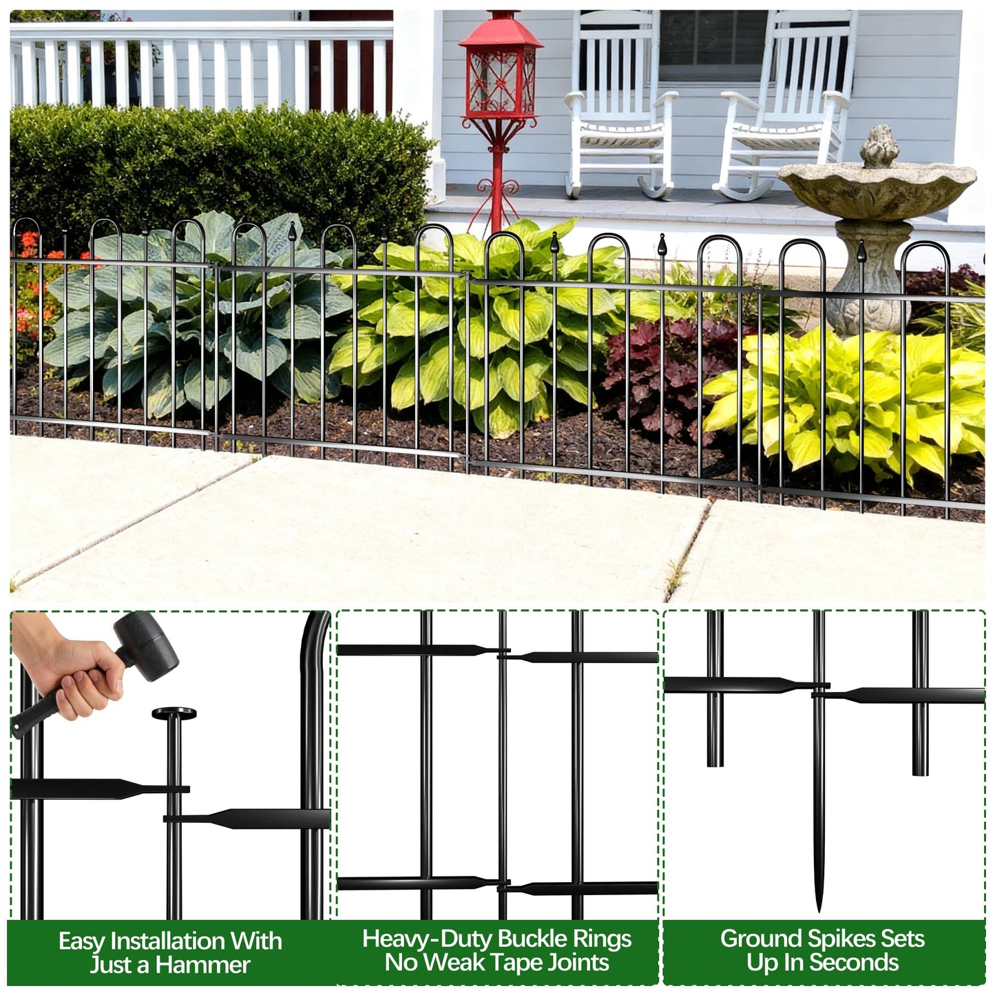 24.3ft(L) x 24in(H) 10 Panels Metal Rustproof Decorative Garden Fence, No Dig Animal Barrier Fence, Outdoor Border Fence Panels with Ground Stake, for Pets, Flower Bed, Yard, Patio
